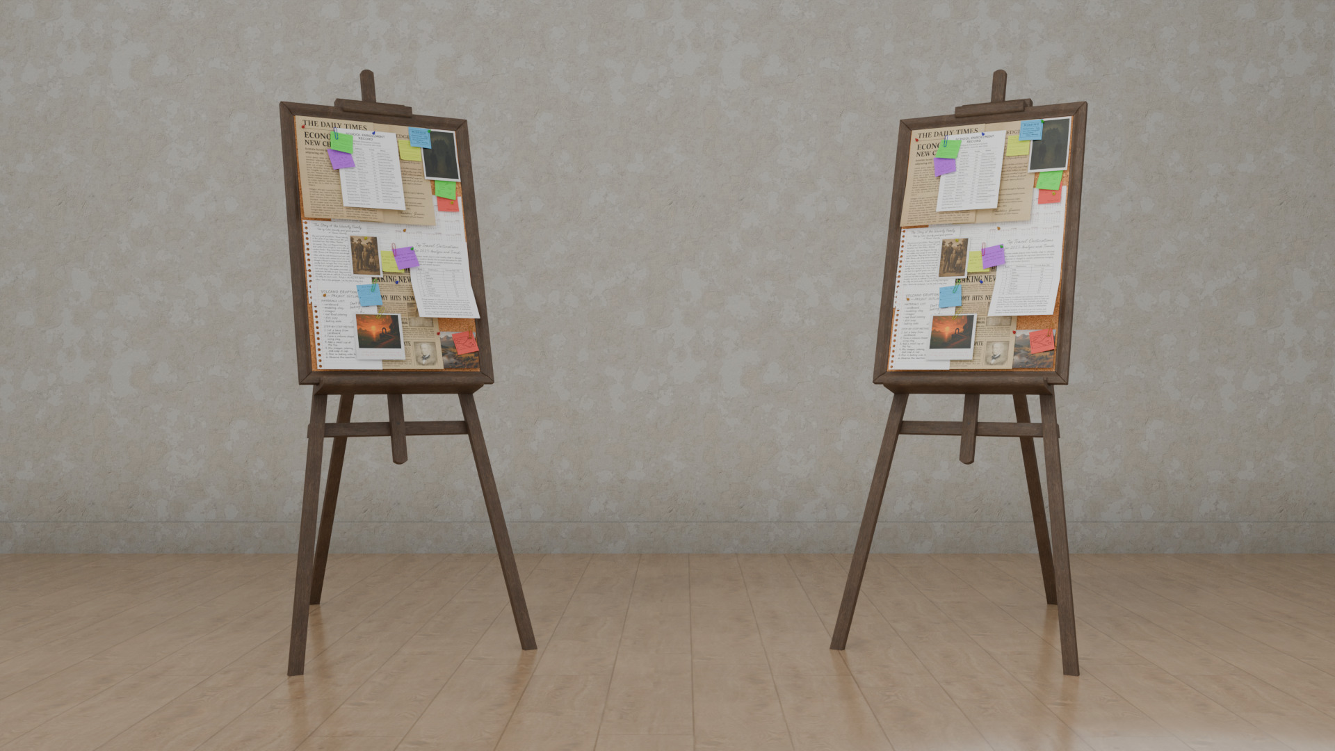 Customizable Wooden Cork Board - Tall Pin Notice Board Low-poly 3D model_7