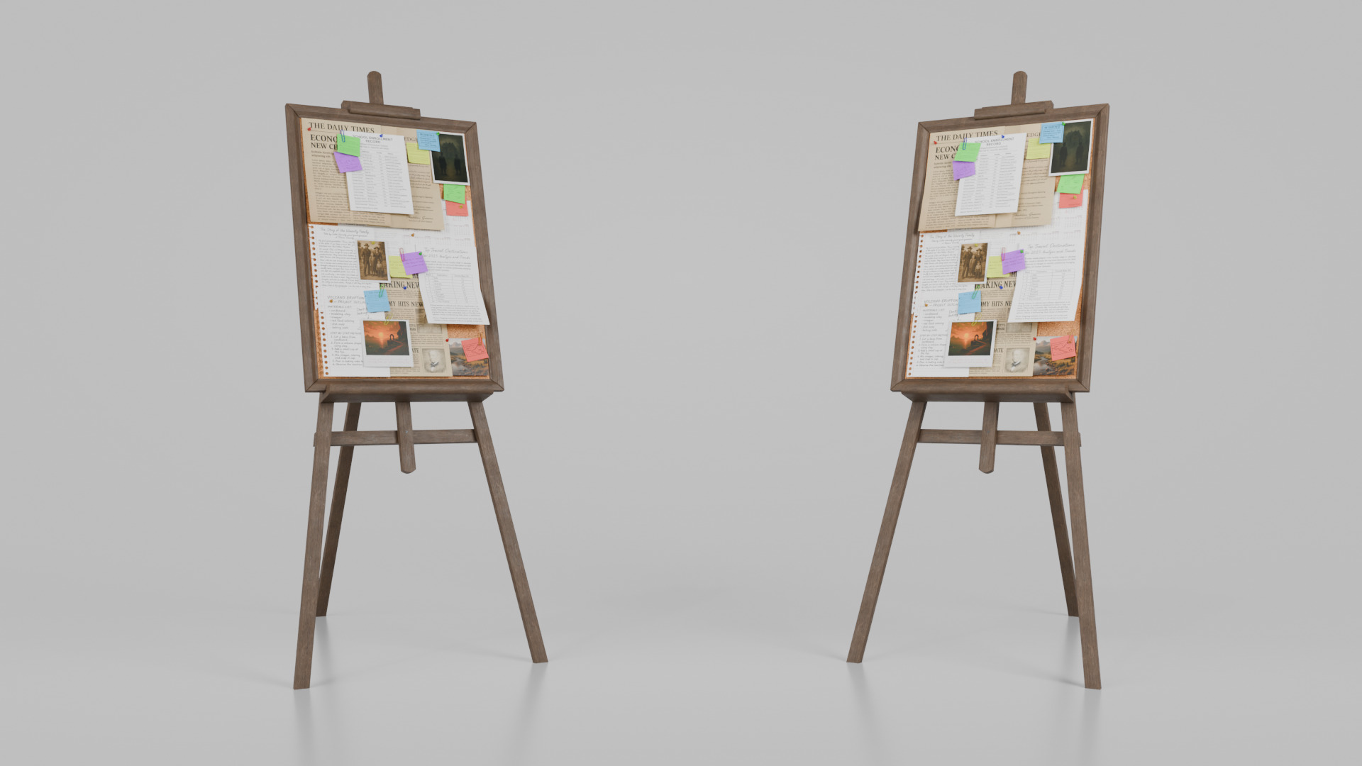 Customizable Wooden Cork Board - Tall Pin Notice Board Low-poly 3D model_6