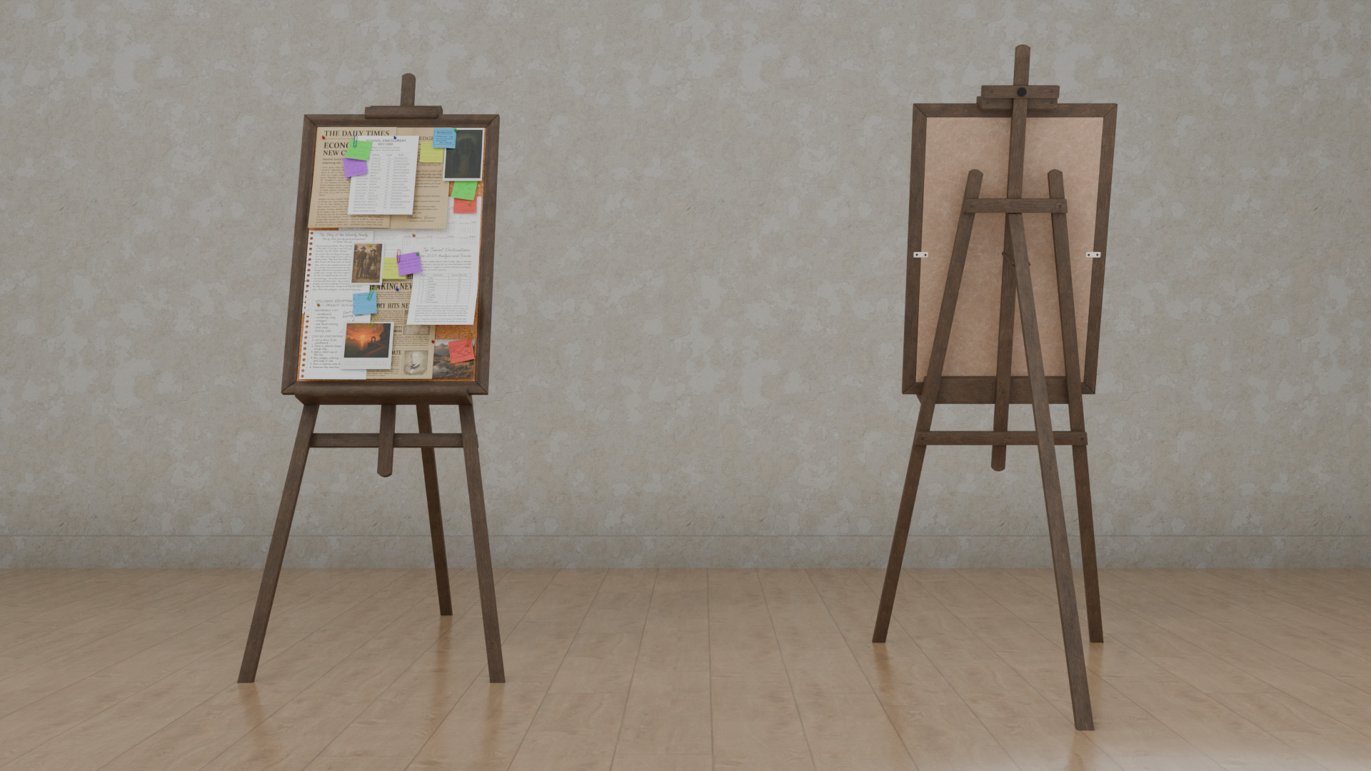 Customizable Wooden Cork Board - Tall Pin Notice Board Low-poly 3D model_8