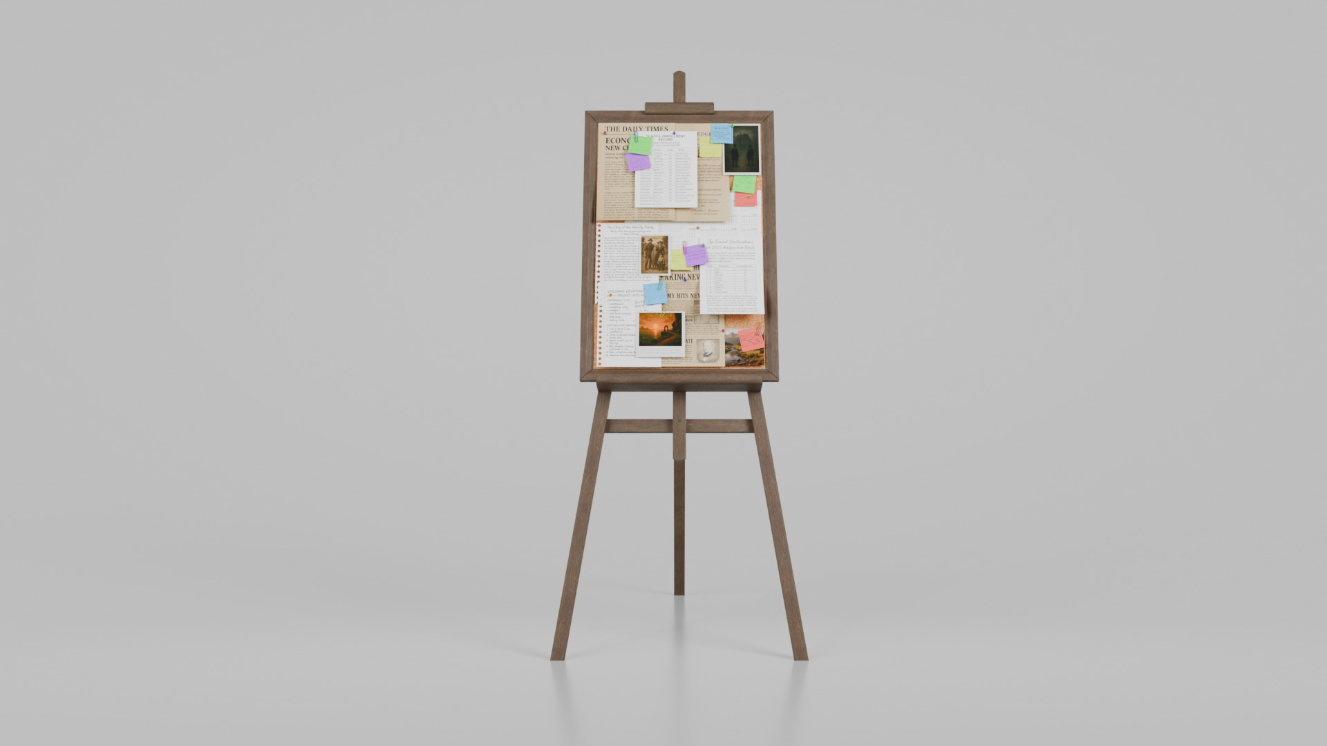 Customizable Wooden Cork Board - Tall Pin Notice Board Low-poly 3D model_4