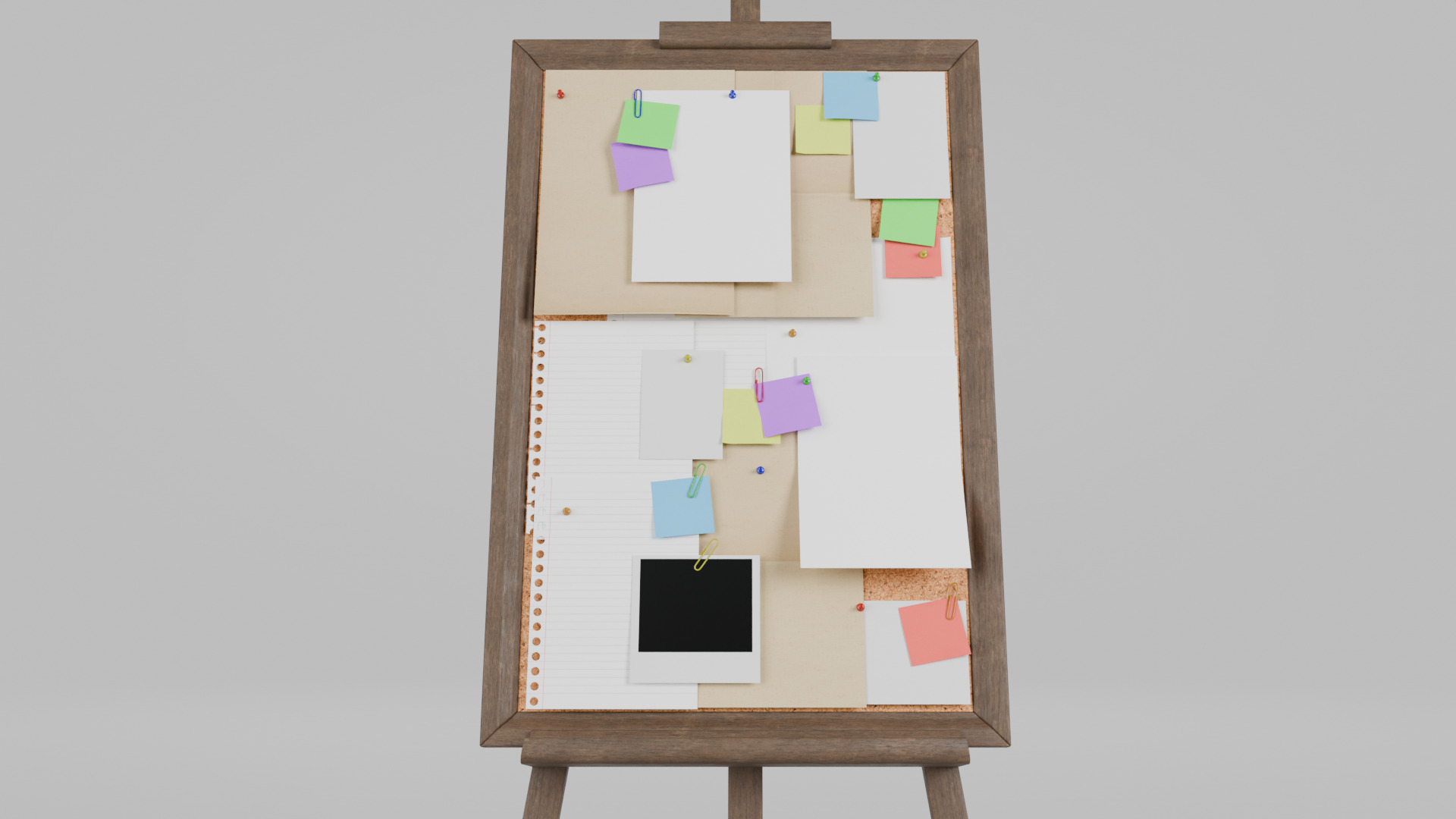Customizable Wooden Cork Board - Tall Pin Notice Board Low-poly 3D model_12