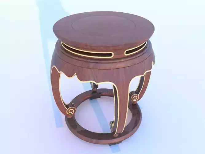 Black Lacquered Round Stool with Gilded Decoration