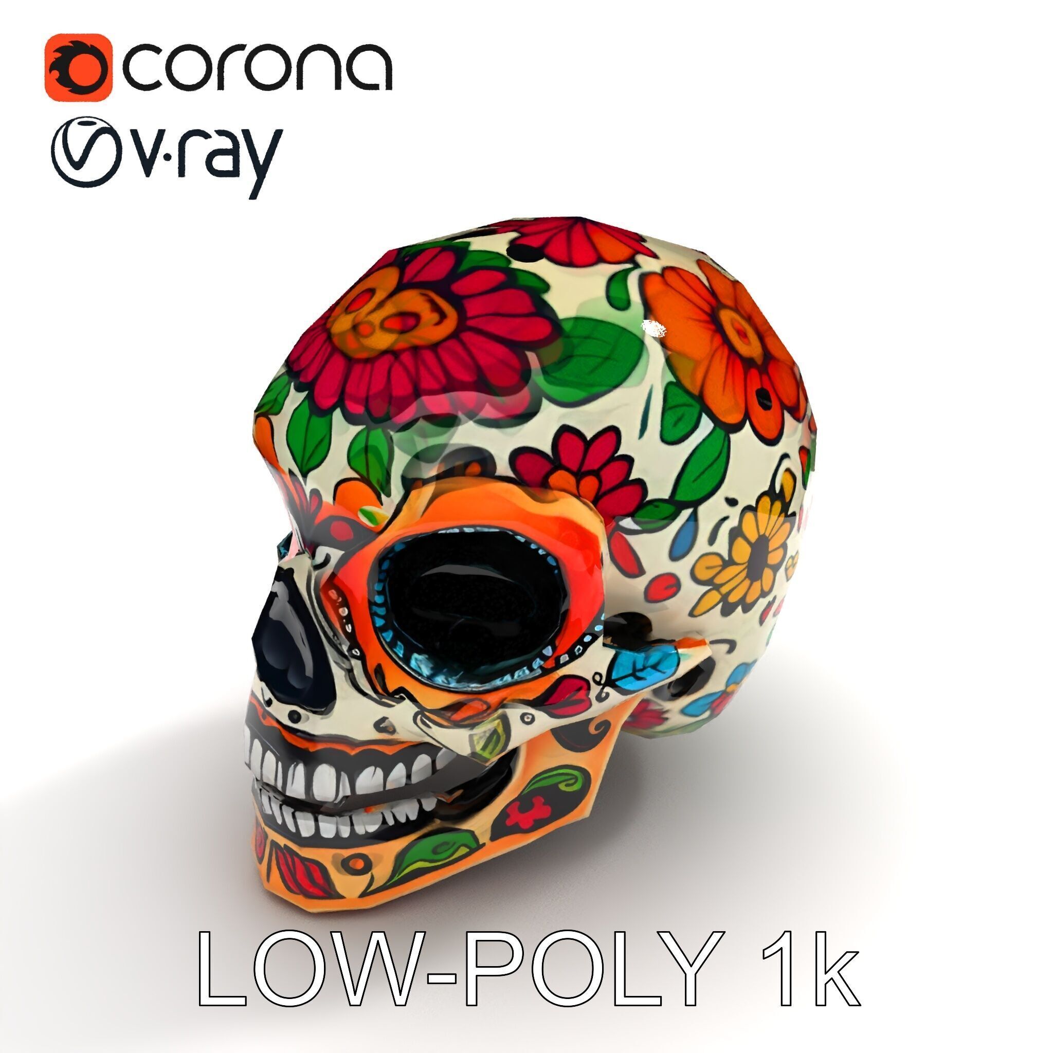 Colorful Sugar Skull Model Pack for Festive Designs Low-poly 3D model_7