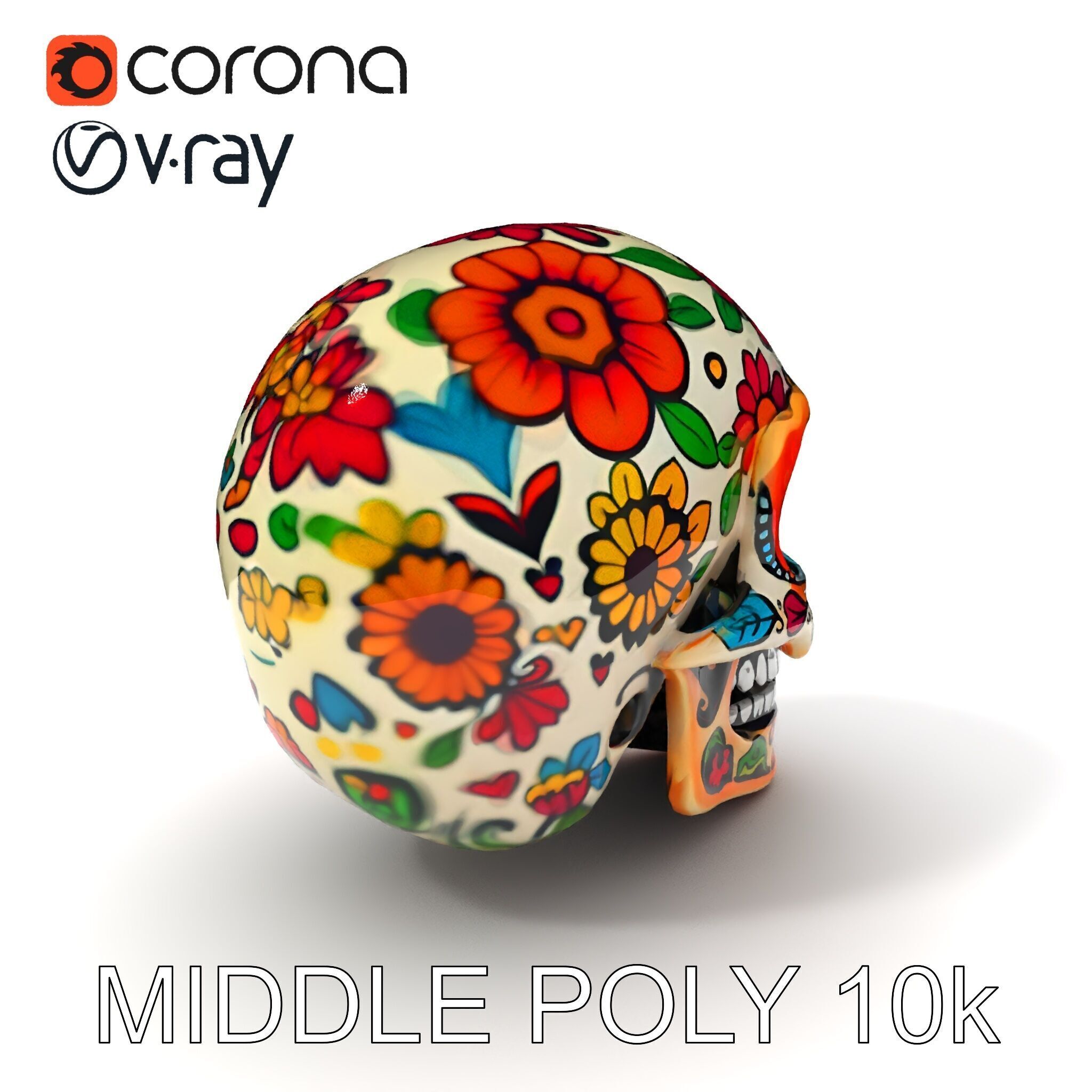 Colorful Sugar Skull Model Pack for Festive Designs Low-poly 3D model_11