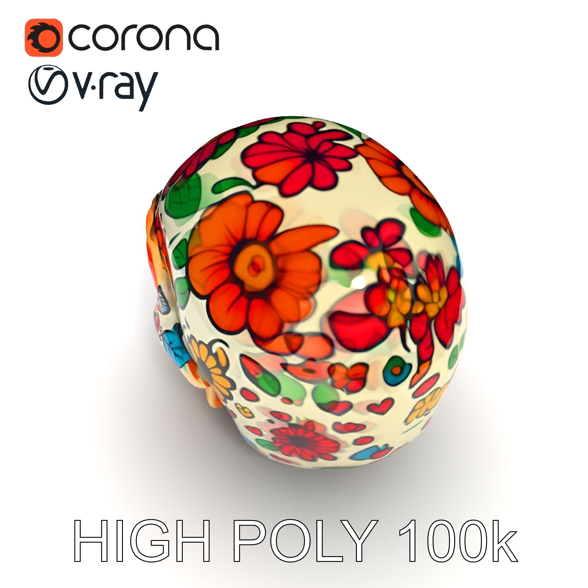 Colorful Sugar Skull Model Pack for Festive Designs Low-poly 3D model_35