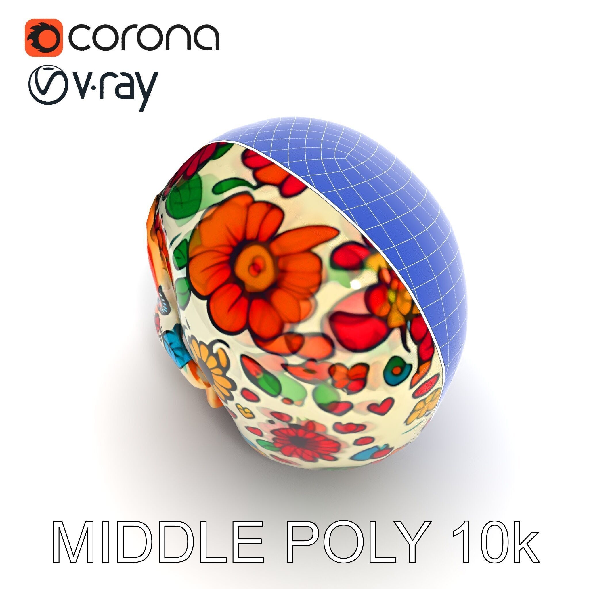 Colorful Sugar Skull Model Pack for Festive Designs Low-poly 3D model_27