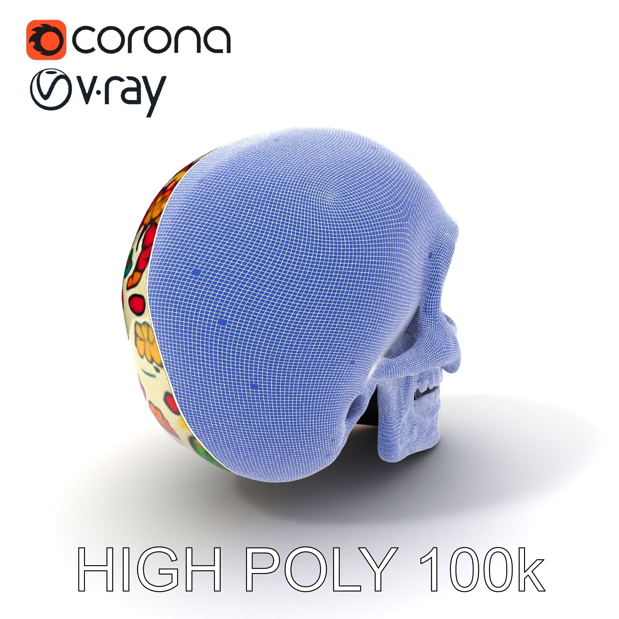 Colorful Sugar Skull Model Pack for Festive Designs Low-poly 3D model_4