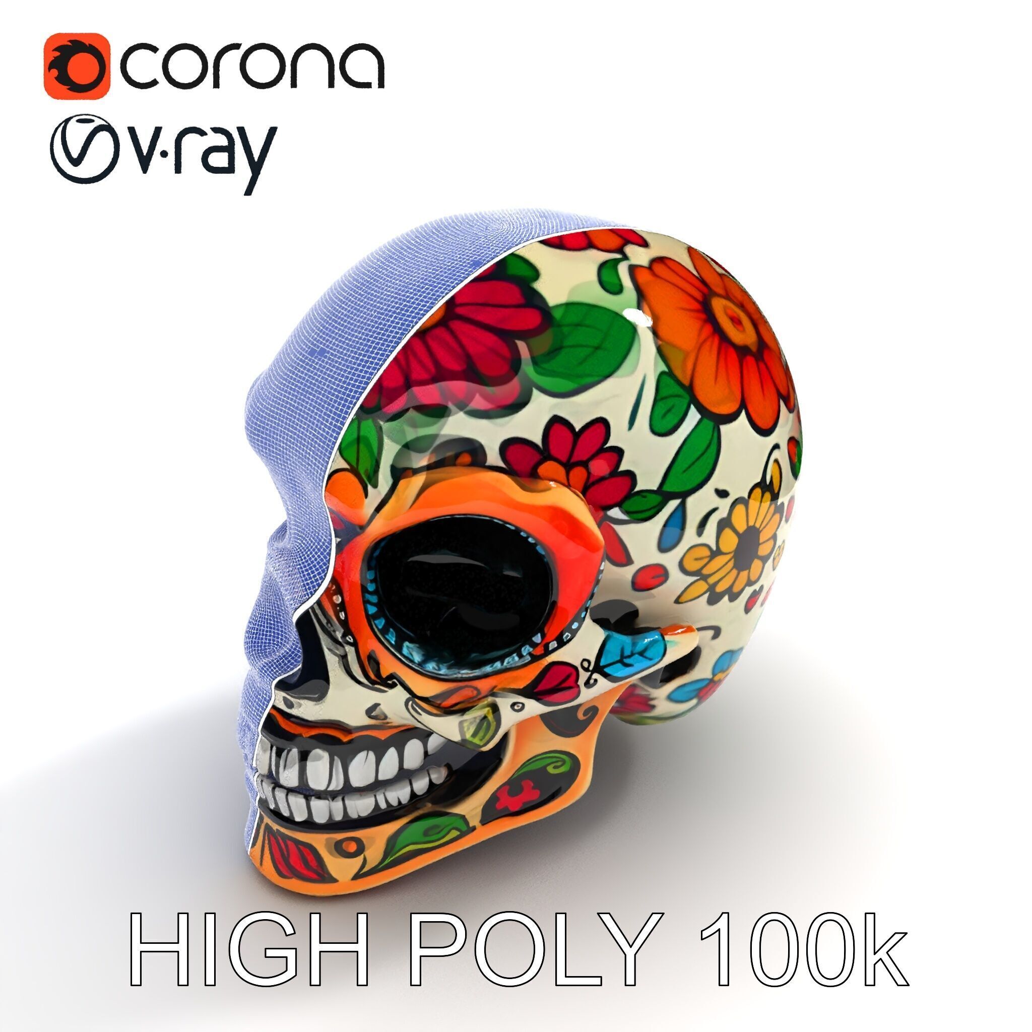 Colorful Sugar Skull Model Pack for Festive Designs Low-poly 3D model_26