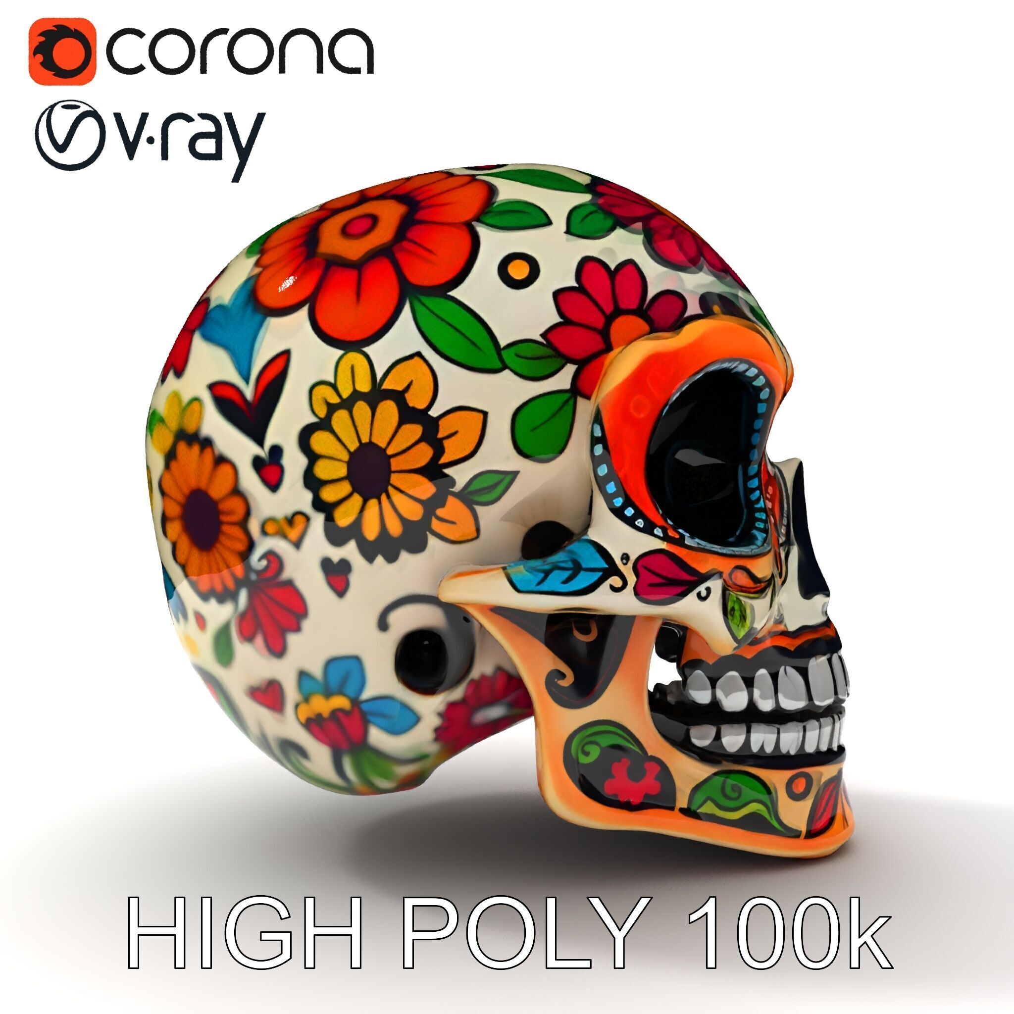 Colorful Sugar Skull Model Pack for Festive Designs Low-poly 3D model_10