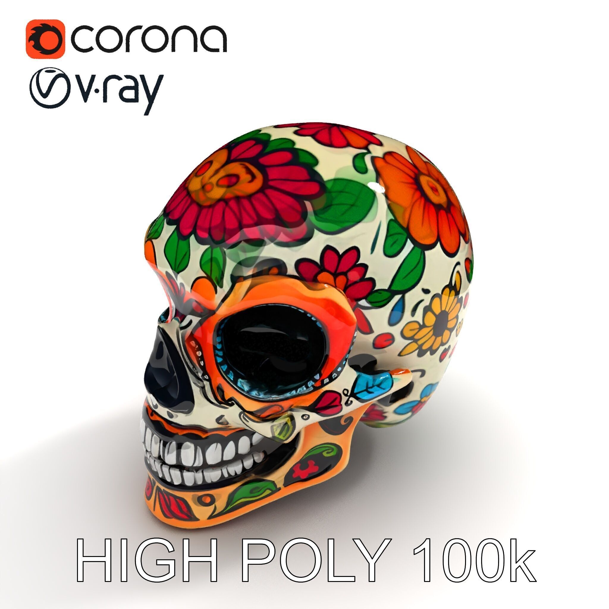 Colorful Sugar Skull Model Pack for Festive Designs Low-poly 3D model_29