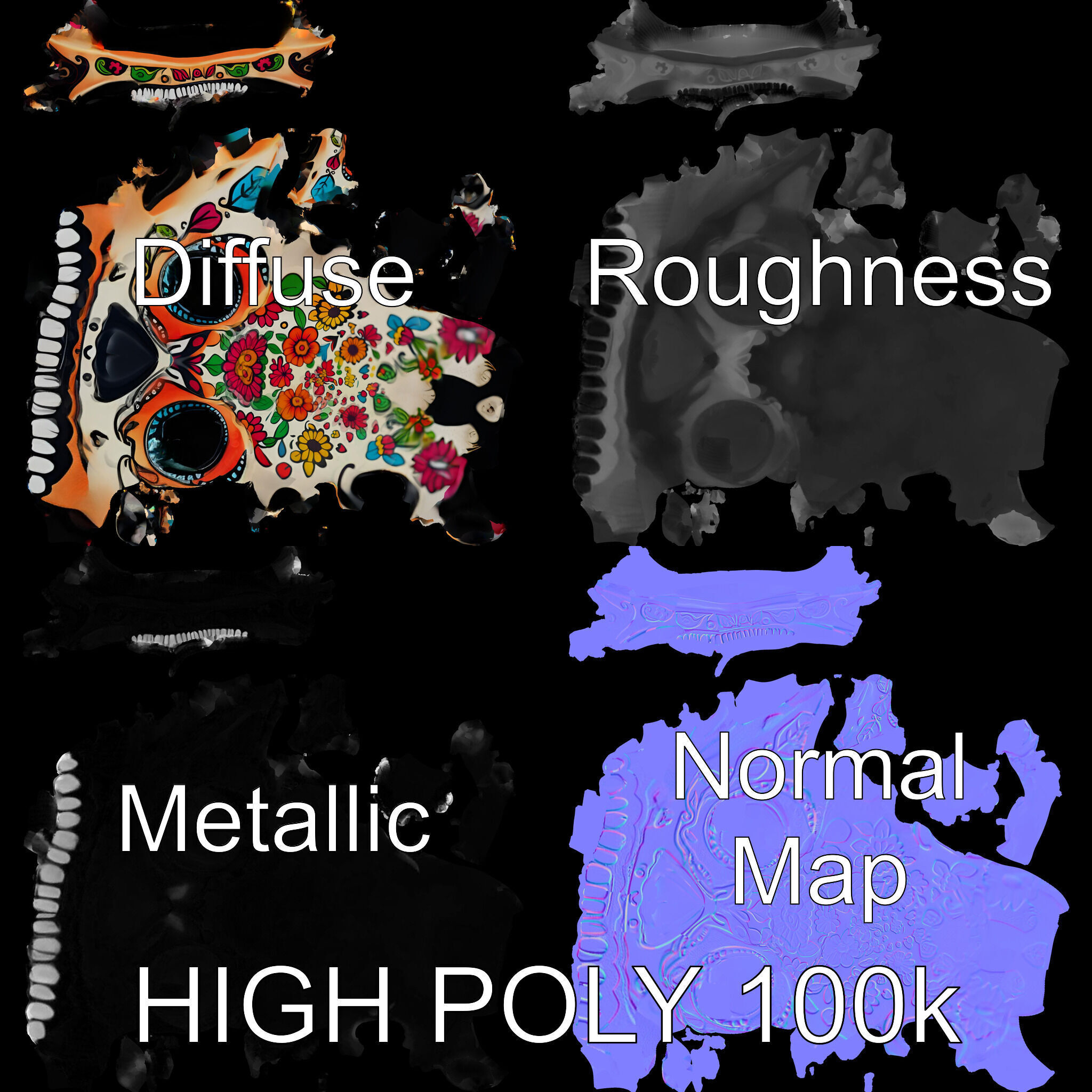 Colorful Sugar Skull Model Pack for Festive Designs Low-poly 3D model_2