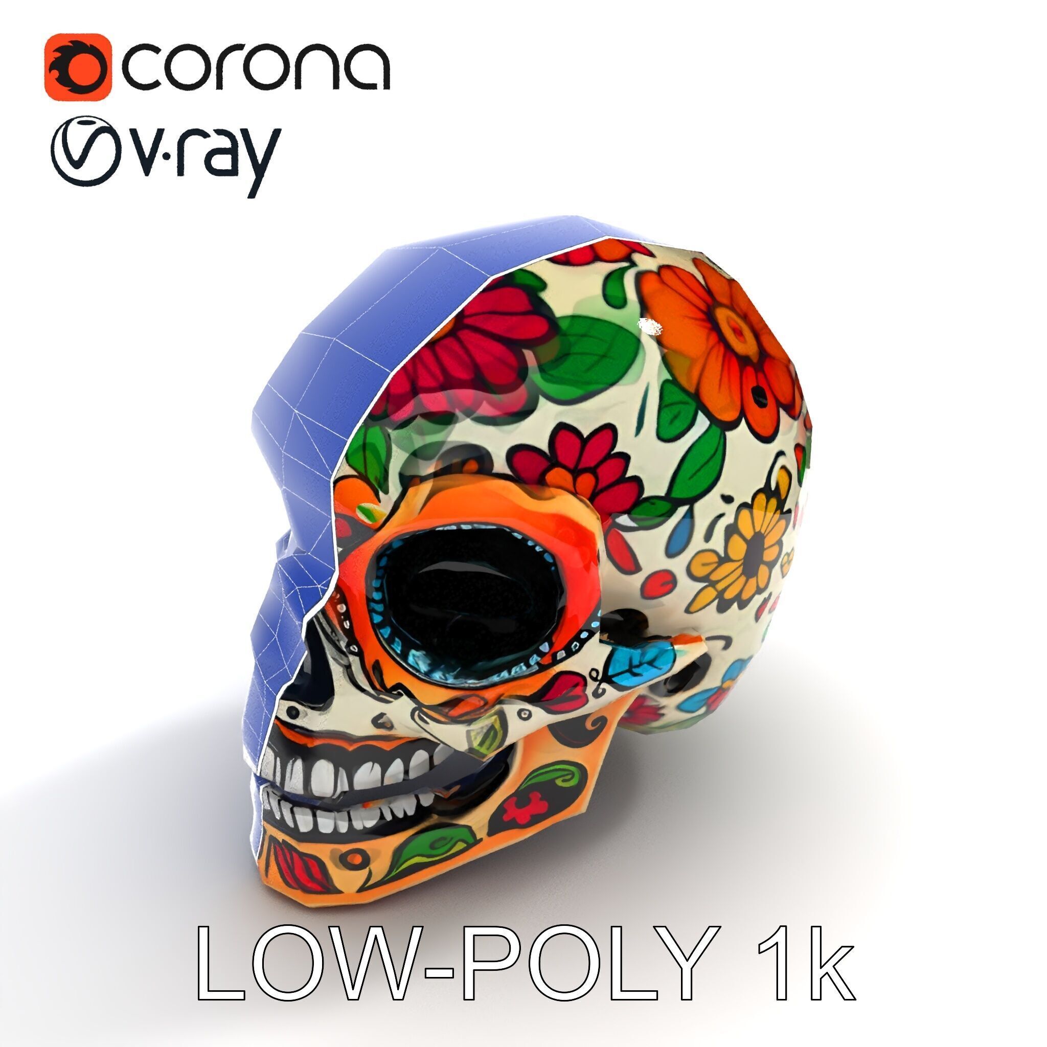 Colorful Sugar Skull Model Pack for Festive Designs Low-poly 3D model_22
