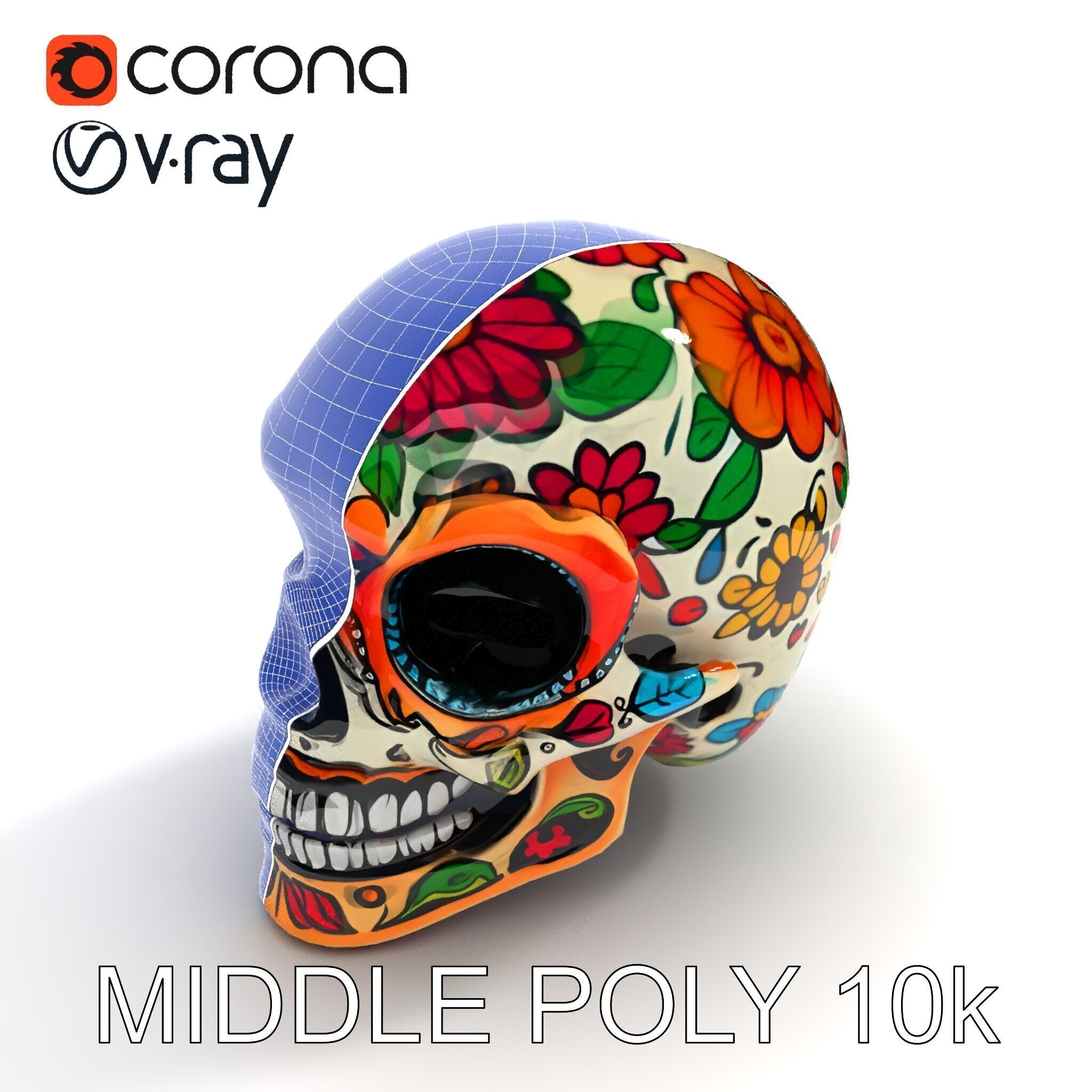 Colorful Sugar Skull Model Pack for Festive Designs Low-poly 3D model_30