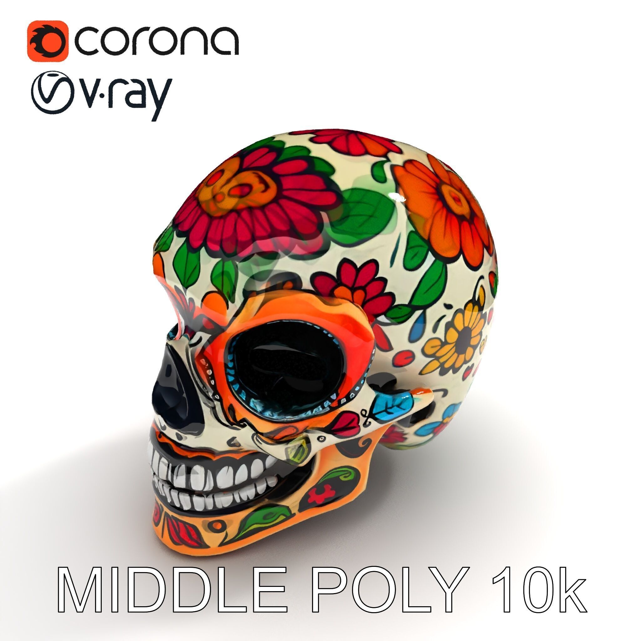 Colorful Sugar Skull Model Pack for Festive Designs Low-poly 3D model_32