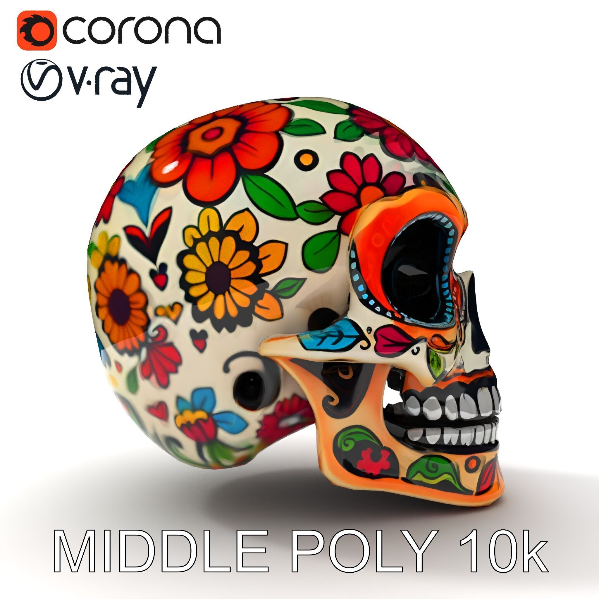 Colorful Sugar Skull Model Pack for Festive Designs Low-poly 3D model_8