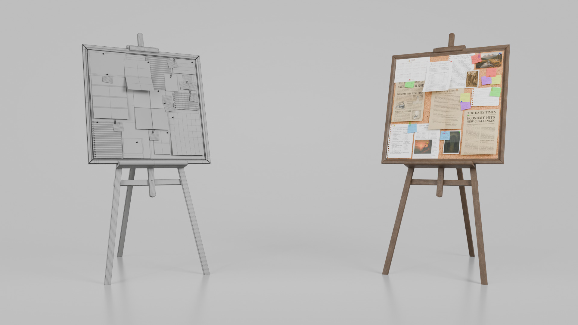 Customizable Wooden Cork Board - Square Pin Notice Board Low-poly 3D model_12