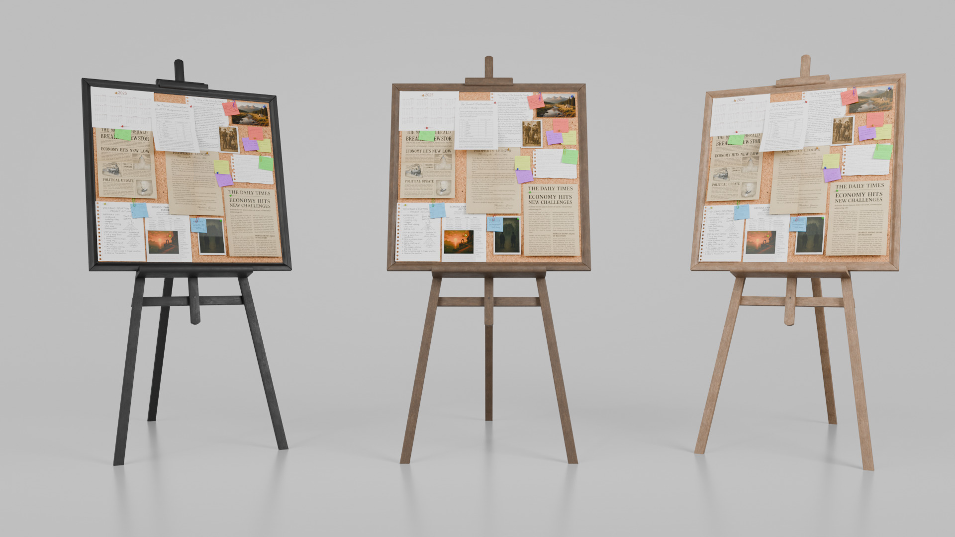 Customizable Wooden Cork Board - Square Pin Notice Board Low-poly 3D model_10