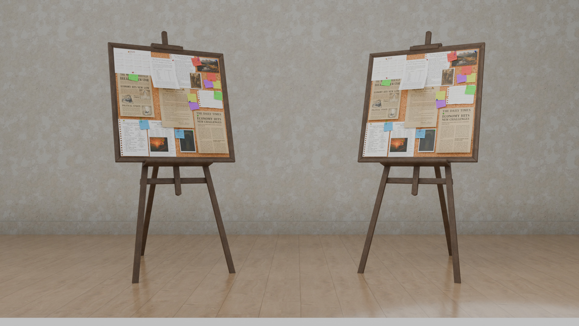 Customizable Wooden Cork Board - Square Pin Notice Board Low-poly 3D model_7