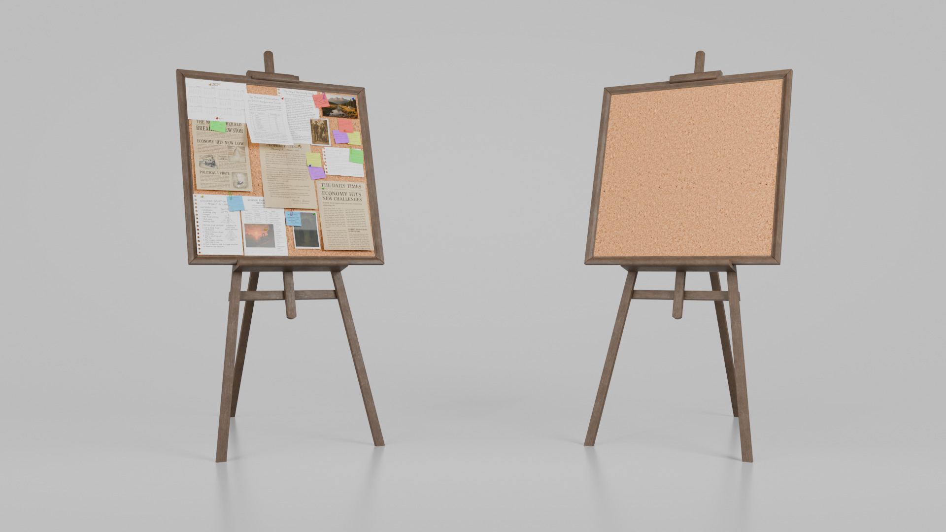 Customizable Wooden Cork Board - Square Pin Notice Board Low-poly 3D model_5
