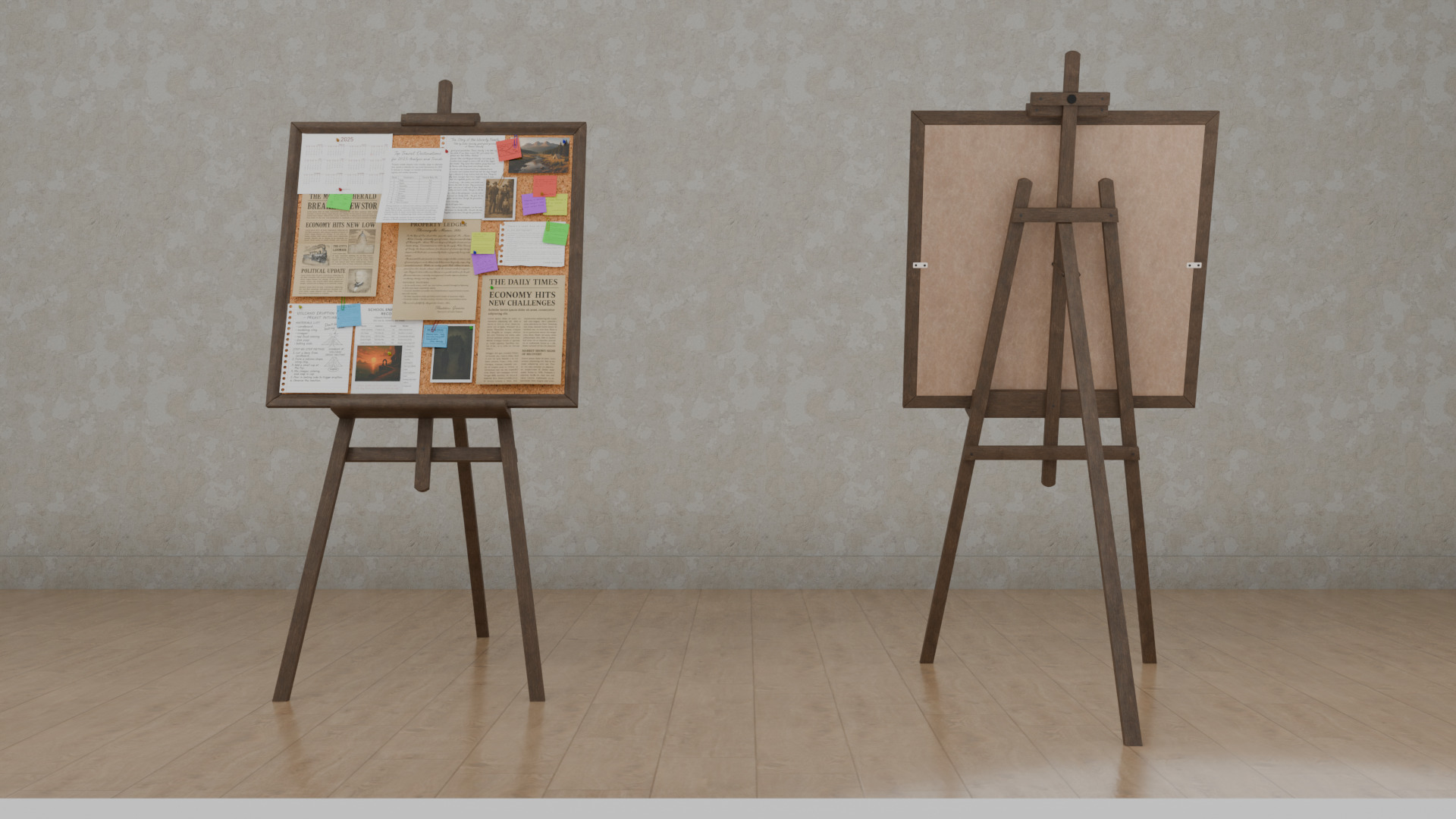 Customizable Wooden Cork Board - Square Pin Notice Board Low-poly 3D model_6