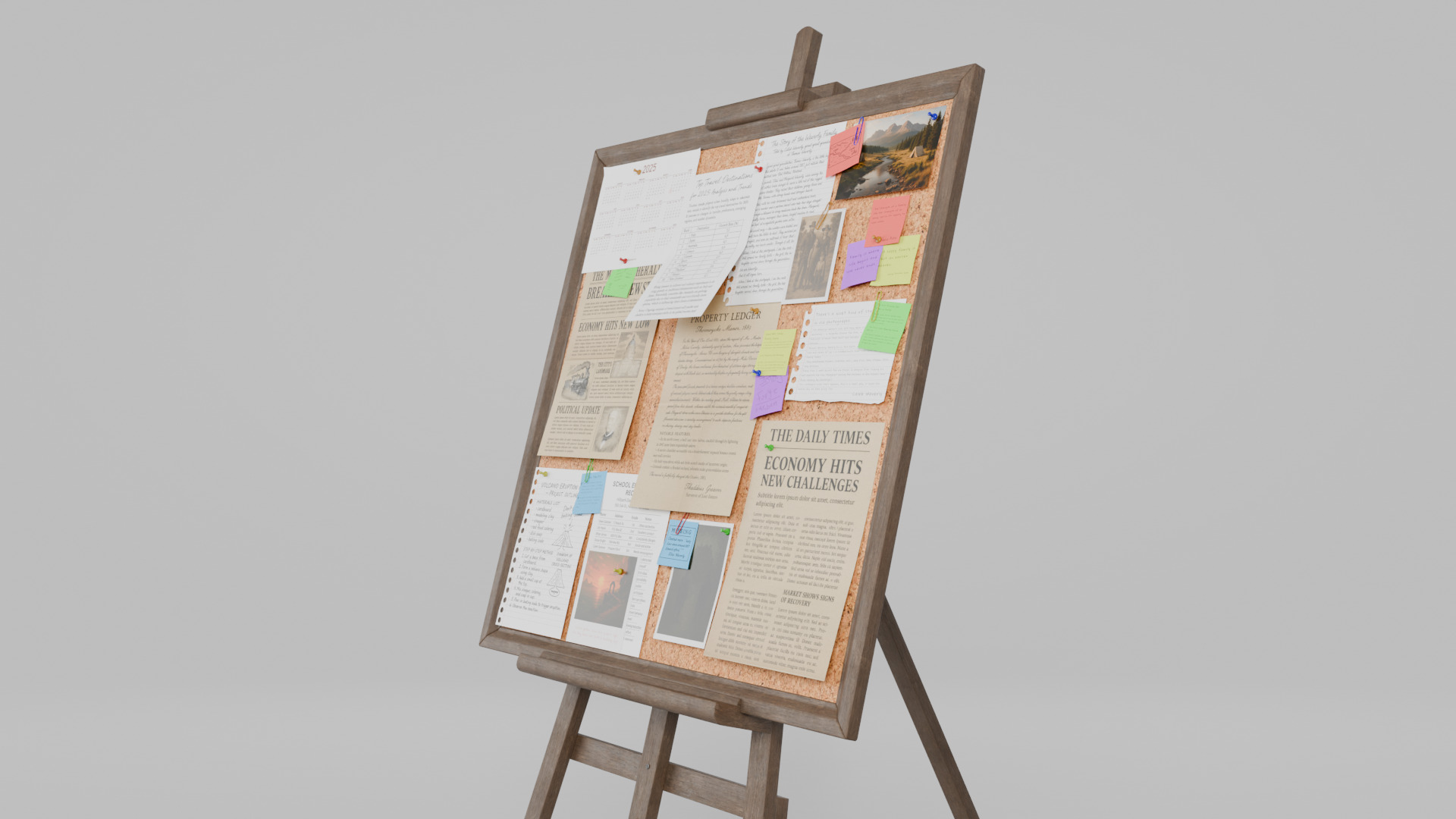 Customizable Wooden Cork Board - Square Pin Notice Board Low-poly 3D model_9