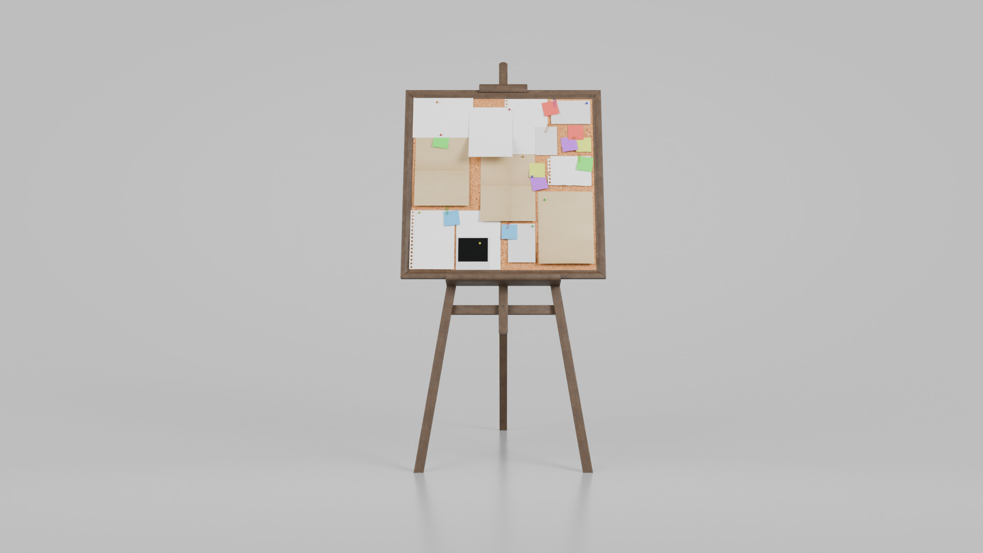 Customizable Wooden Cork Board - Square Pin Notice Board Low-poly 3D model_11