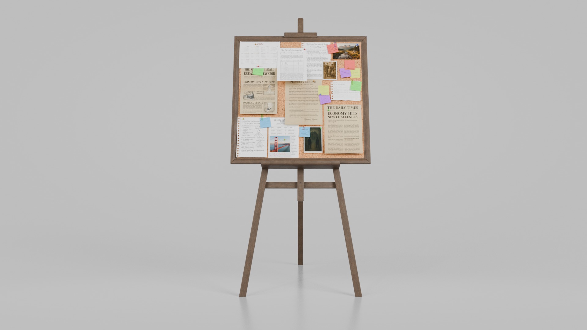 Customizable Wooden Cork Board - Square Pin Notice Board Low-poly 3D model_2
