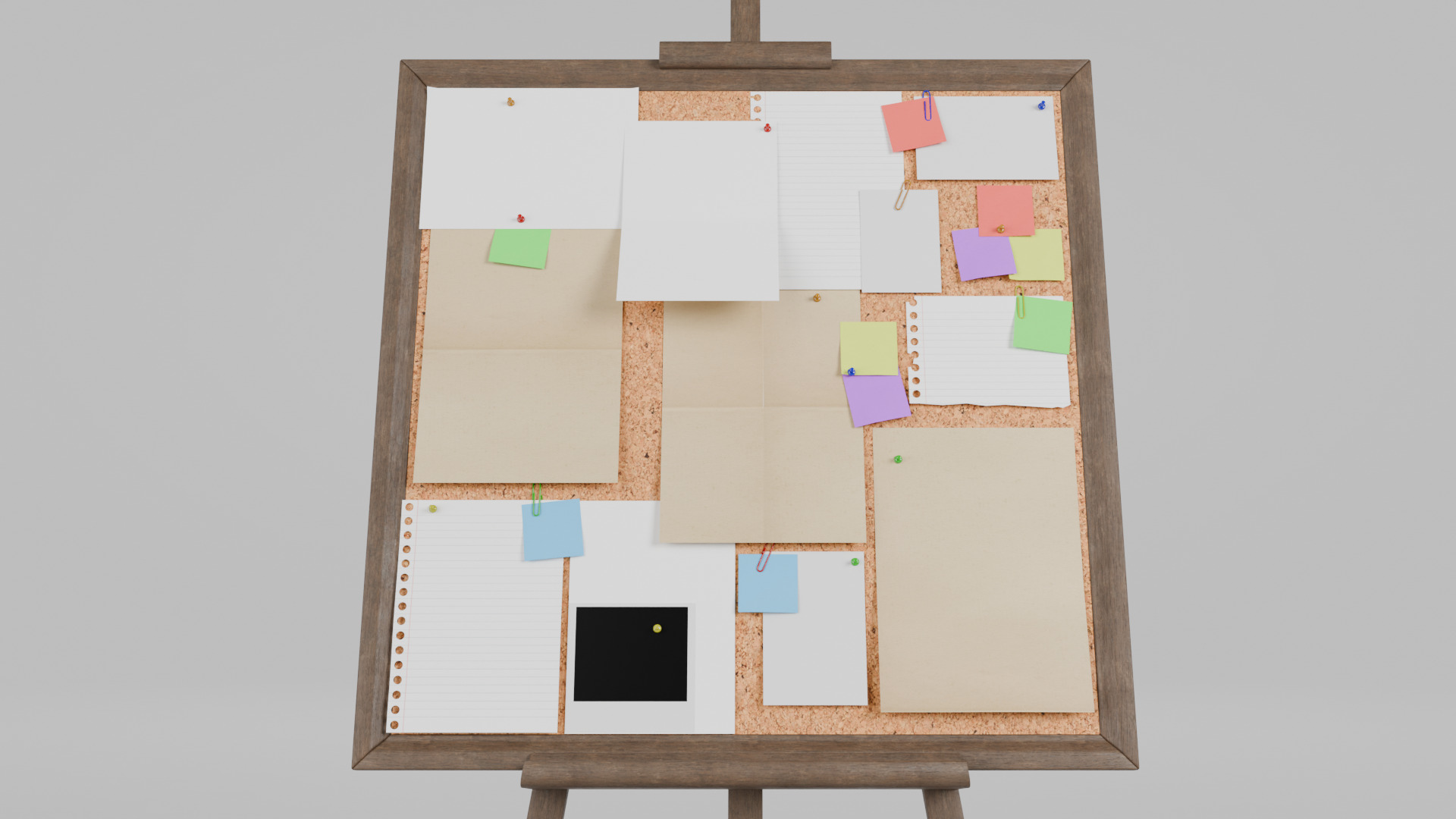Customizable Wooden Cork Board - Square Pin Notice Board Low-poly 3D model_8