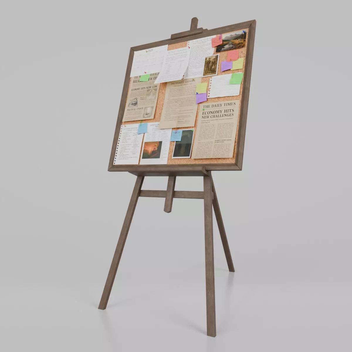 Customizable Wooden Cork Board - Square Pin Notice Board Low-poly 3D model_0