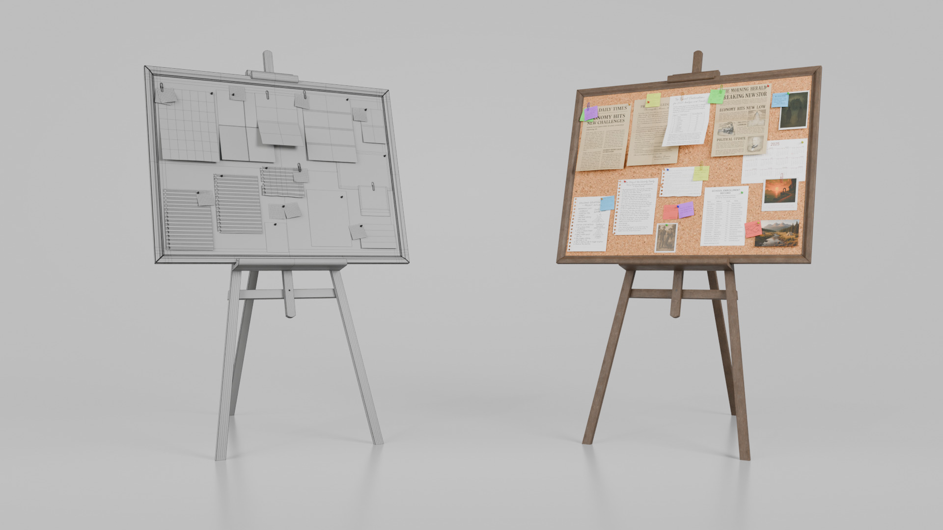Customizable Wooden Cork Board - Rectangular Pin Notice Board Low-poly 3D model_14