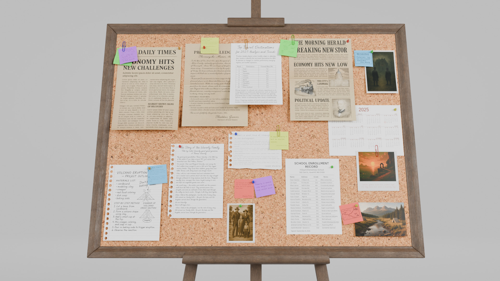 Customizable Wooden Cork Board - Rectangular Pin Notice Board Low-poly 3D model_6