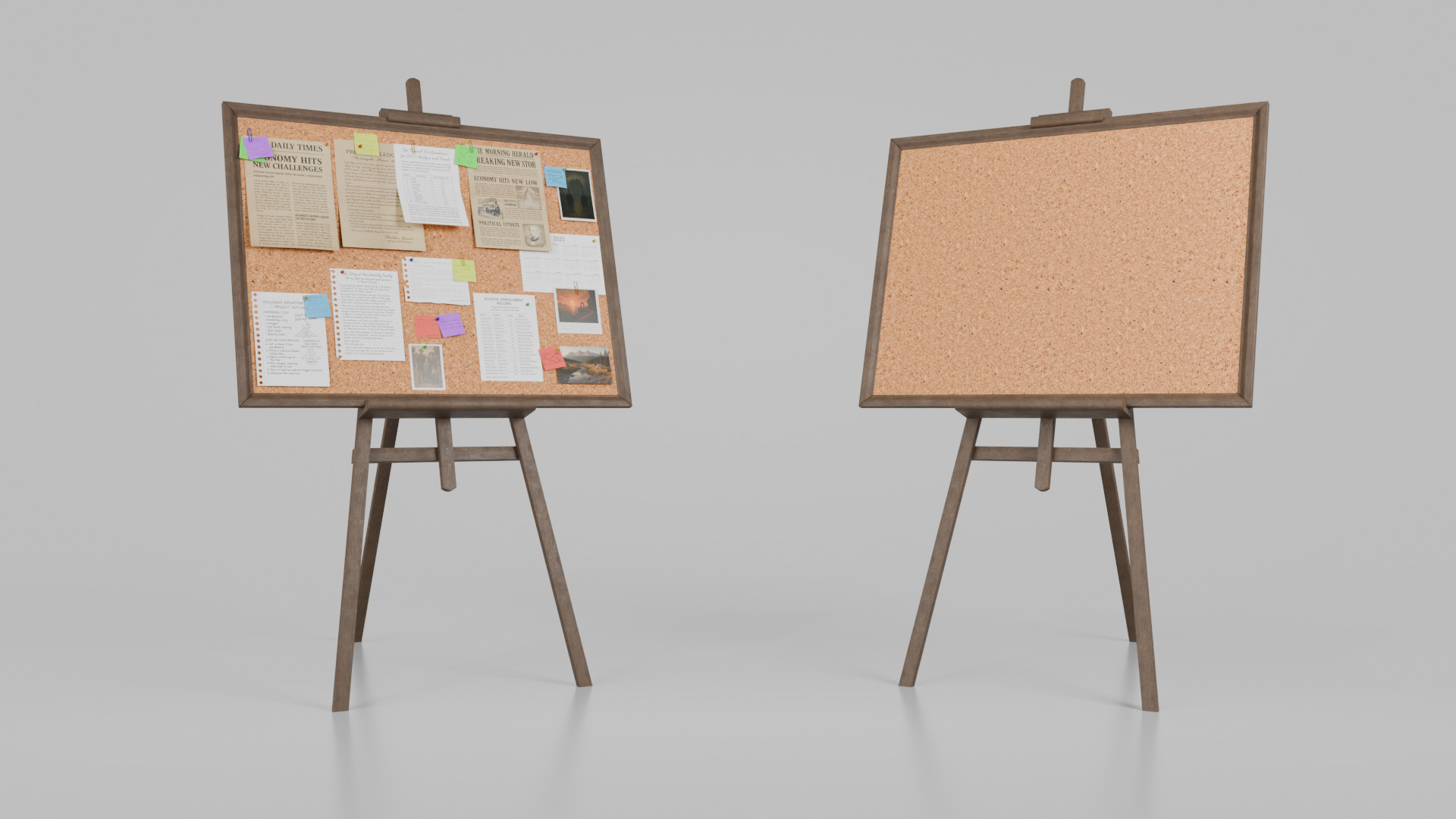 Customizable Wooden Cork Board - Rectangular Pin Notice Board Low-poly 3D model_7