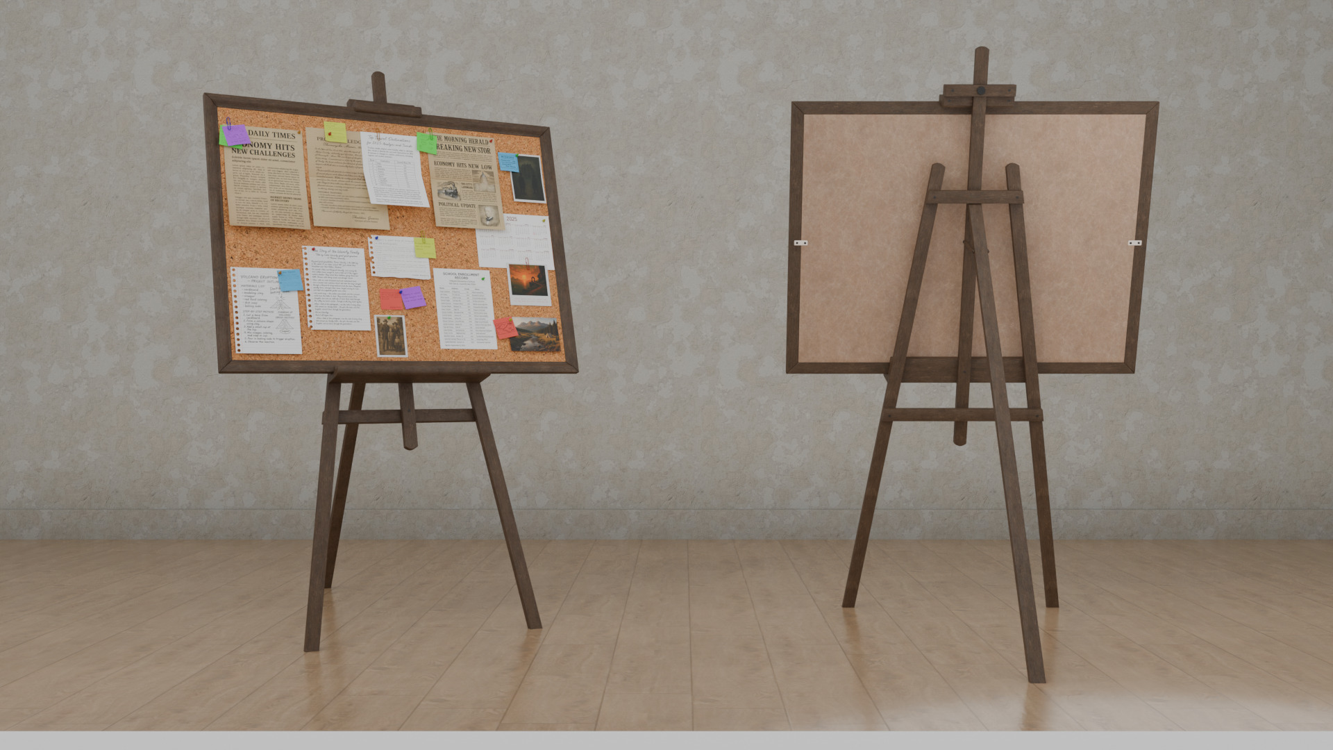 Customizable Wooden Cork Board - Rectangular Pin Notice Board Low-poly 3D model_10
