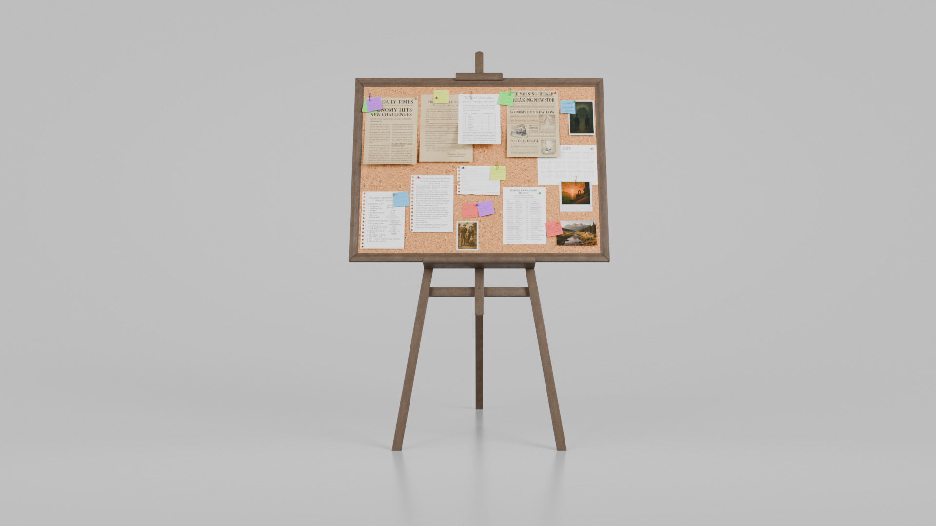 Customizable Wooden Cork Board - Rectangular Pin Notice Board Low-poly 3D model_4