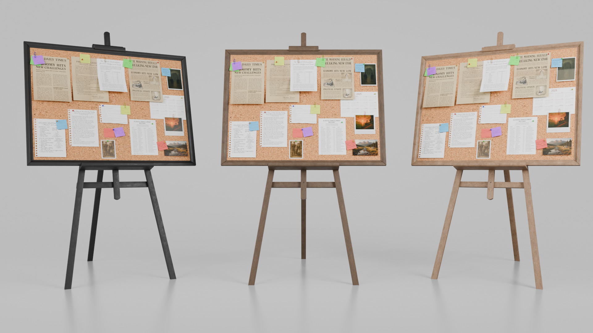 Customizable Wooden Cork Board - Rectangular Pin Notice Board Low-poly 3D model_13