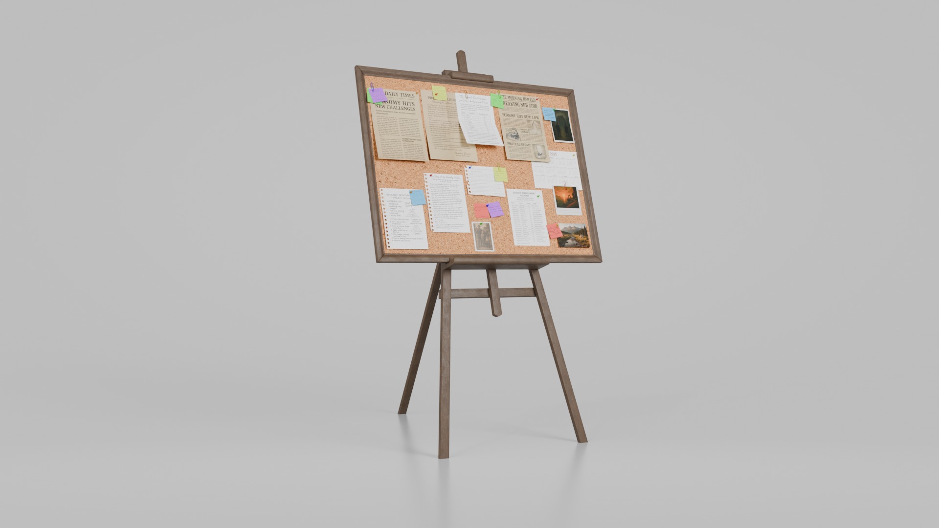 Customizable Wooden Cork Board - Rectangular Pin Notice Board Low-poly 3D model_2