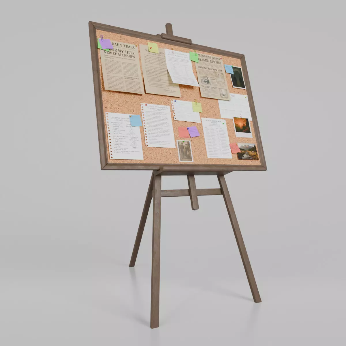 Customizable Wooden Cork Board - Rectangular Pin Notice Board Low-poly 3D model_0