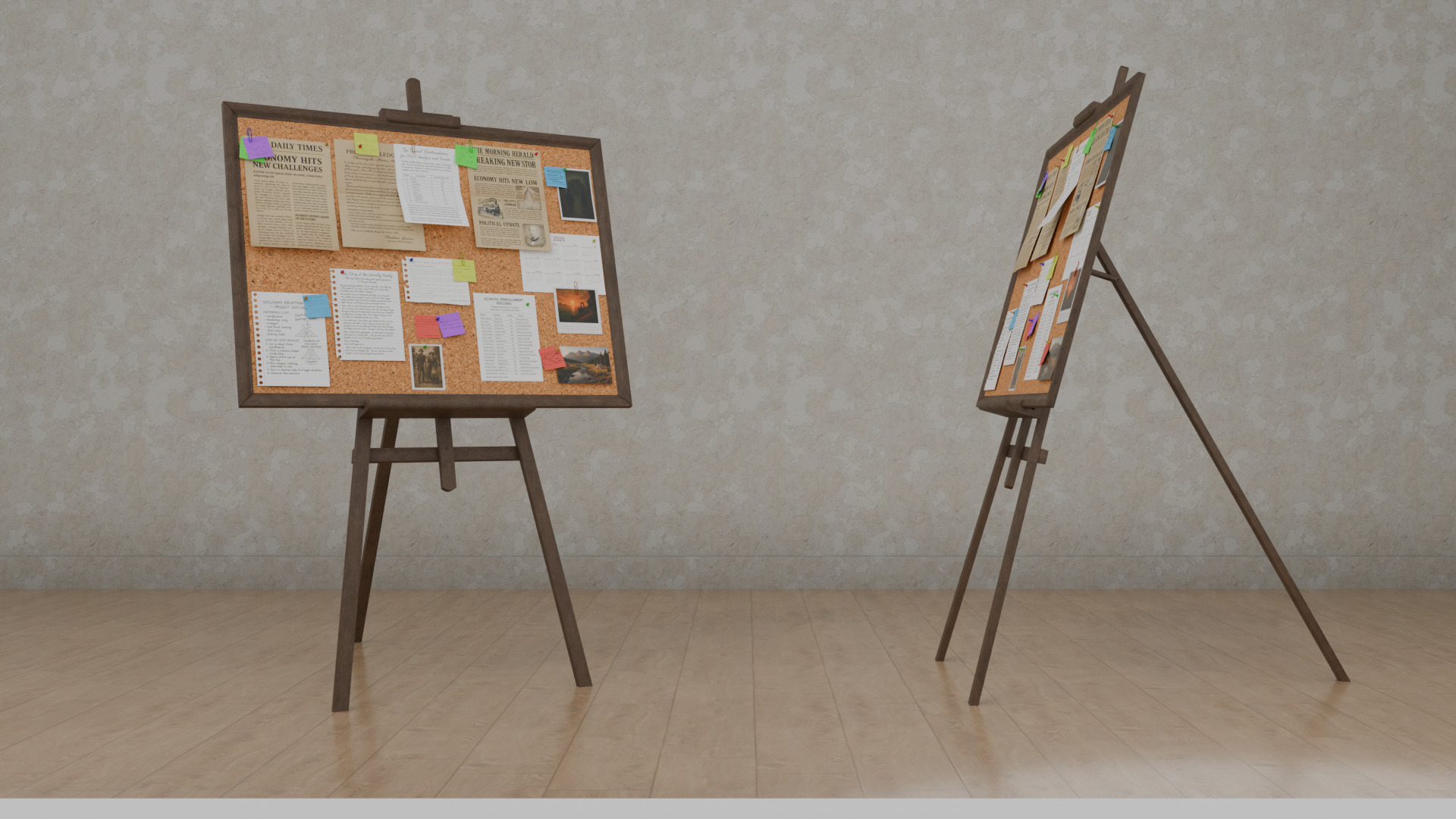 Customizable Wooden Cork Board - Rectangular Pin Notice Board Low-poly 3D model_9