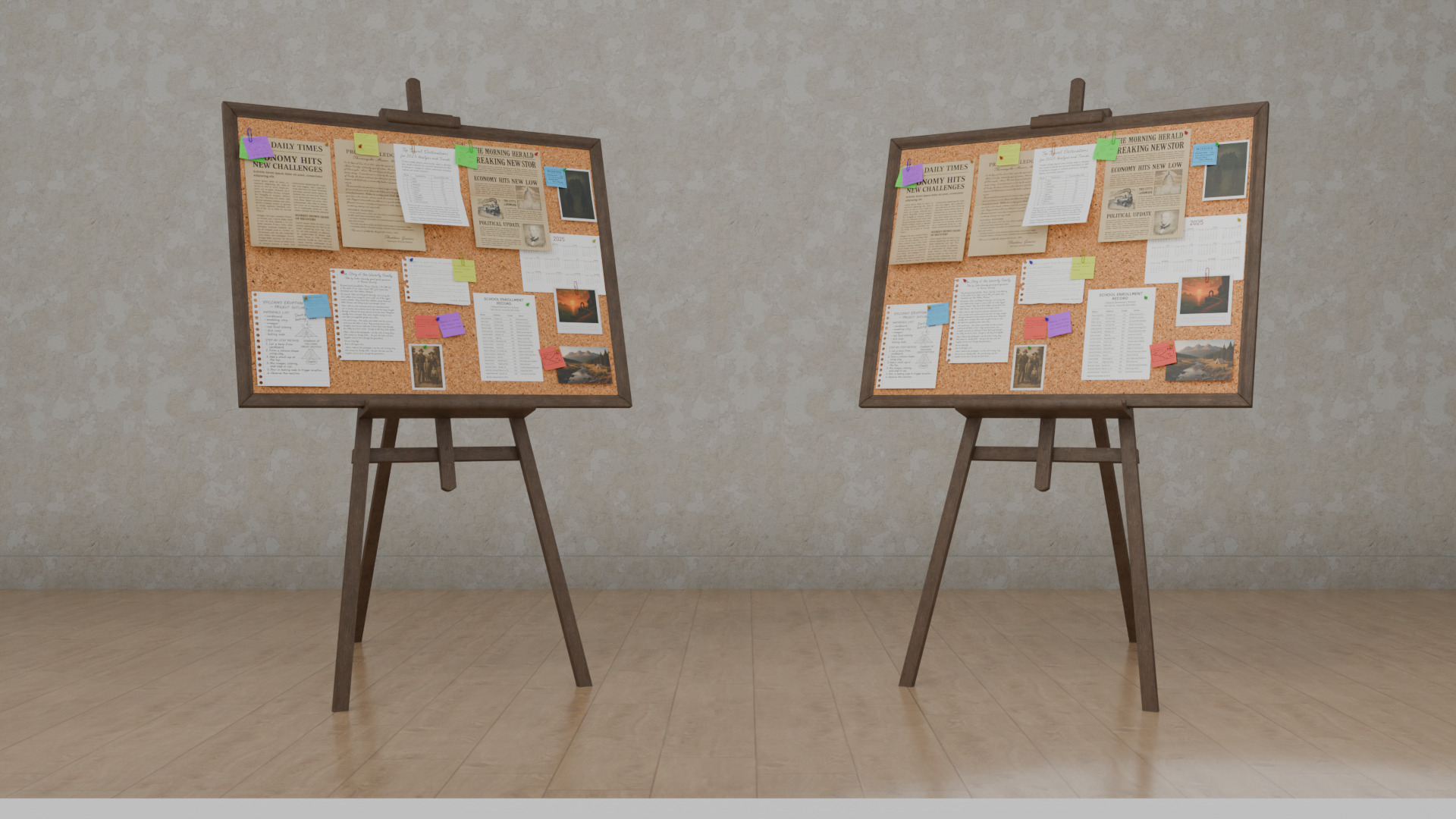 Customizable Wooden Cork Board - Rectangular Pin Notice Board Low-poly 3D model_8
