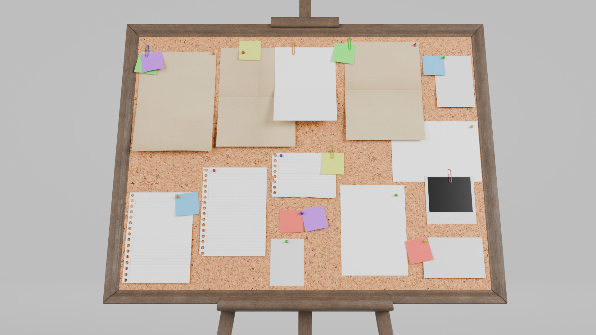 Customizable Wooden Cork Board - Rectangular Pin Notice Board Low-poly 3D model_12
