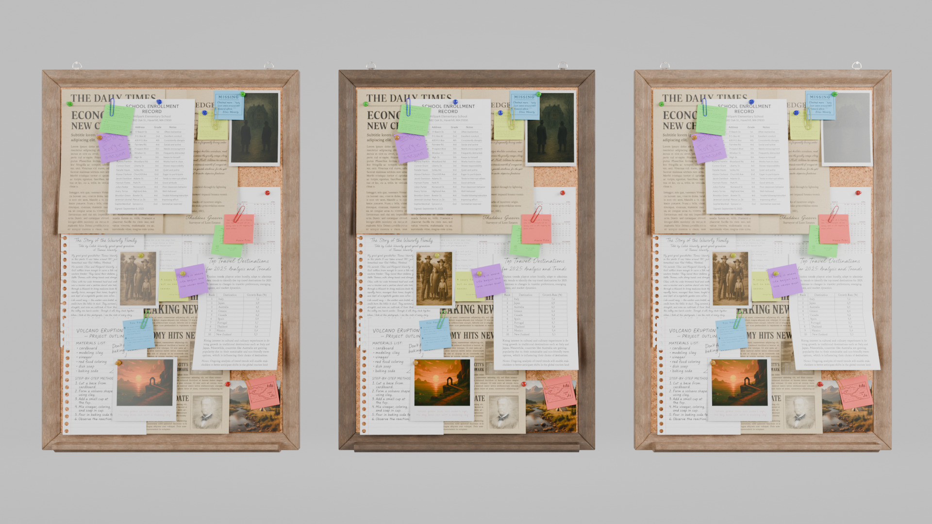 Customizable Wooden Wall Cork Board - Tall Classic Pin Board Low-poly 3D model_11