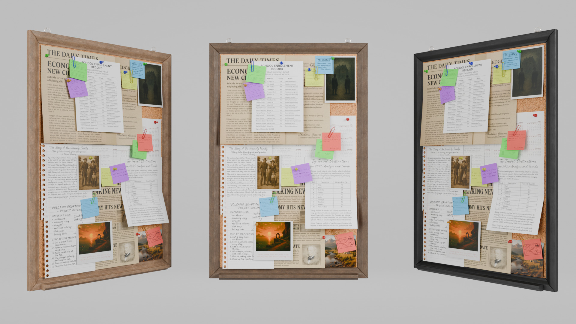 Customizable Wooden Wall Cork Board - Tall Classic Pin Board Low-poly 3D model_12