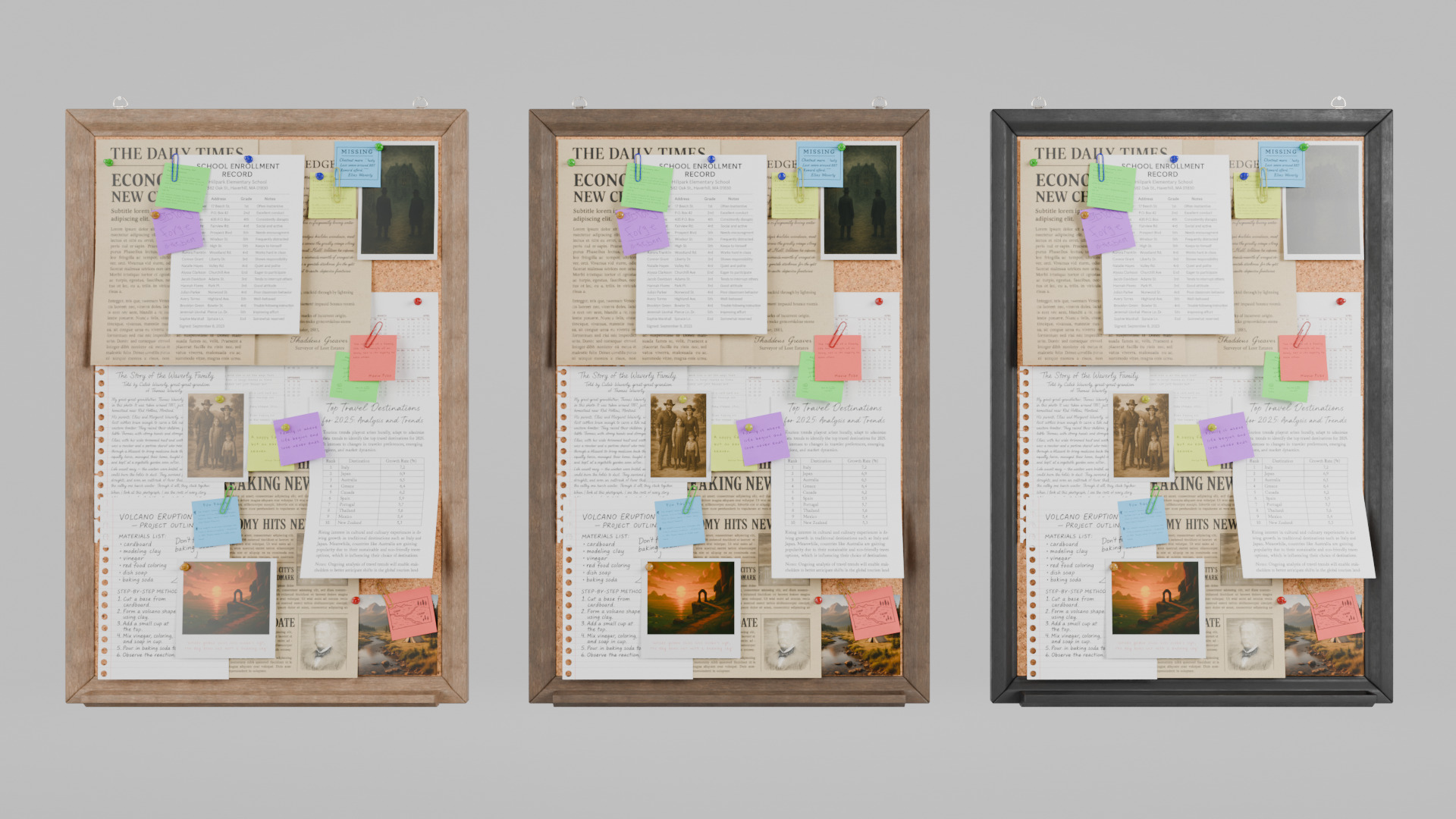 Customizable Wooden Wall Cork Board - Tall Classic Pin Board Low-poly 3D model_8