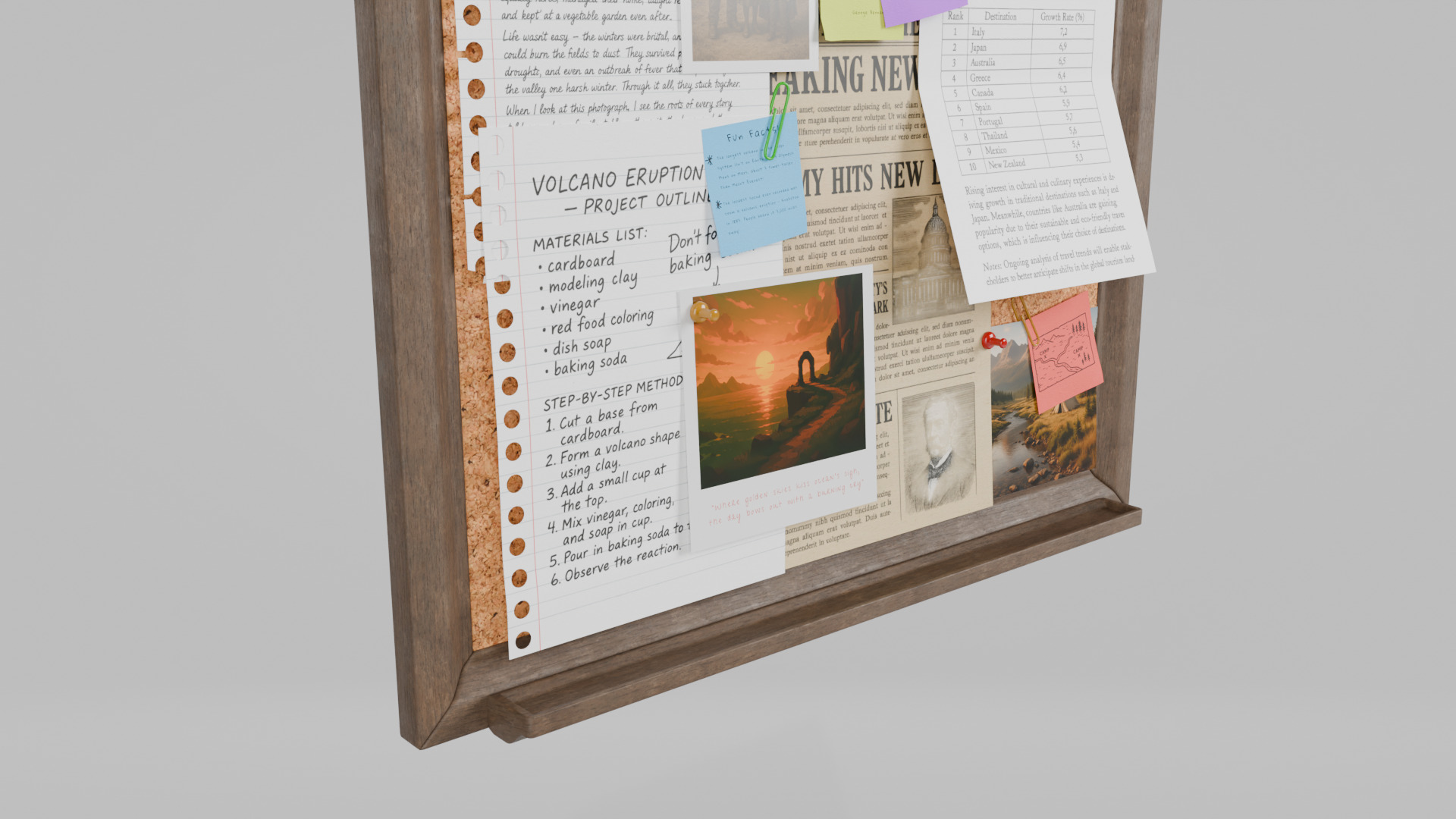 Customizable Wooden Wall Cork Board - Tall Classic Pin Board Low-poly 3D model_10