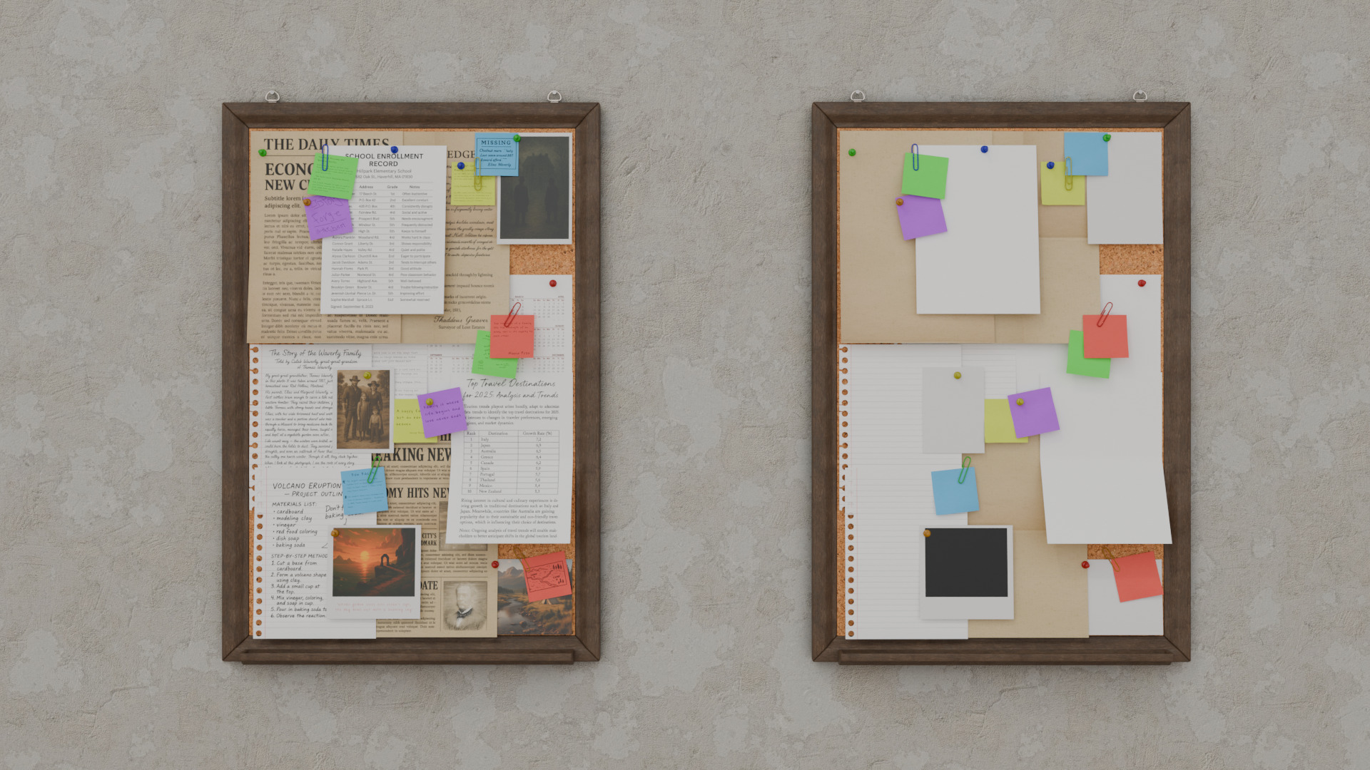 Customizable Wooden Wall Cork Board - Tall Classic Pin Board Low-poly 3D model_7