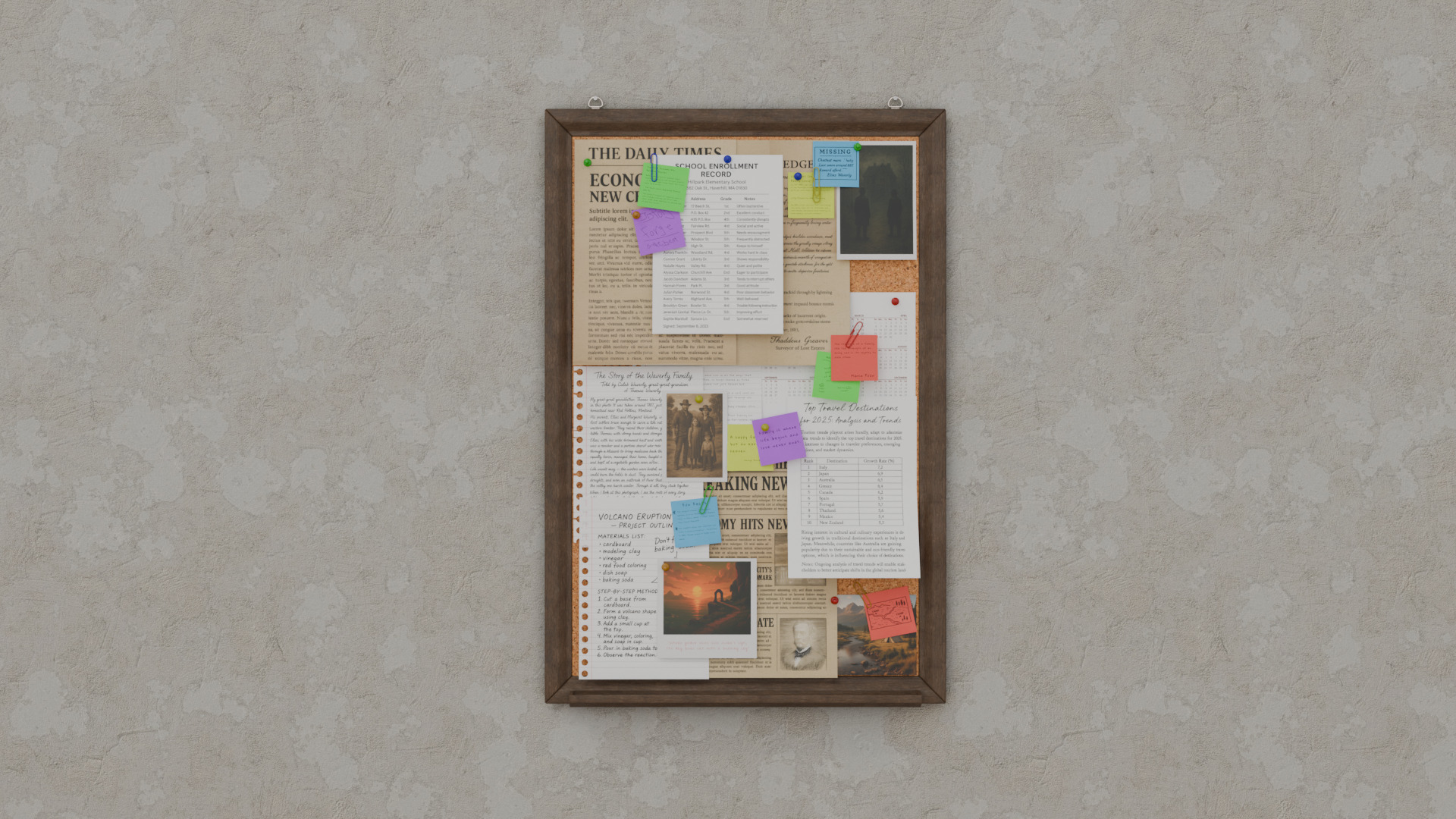 Customizable Wooden Wall Cork Board - Tall Classic Pin Board Low-poly 3D model_6