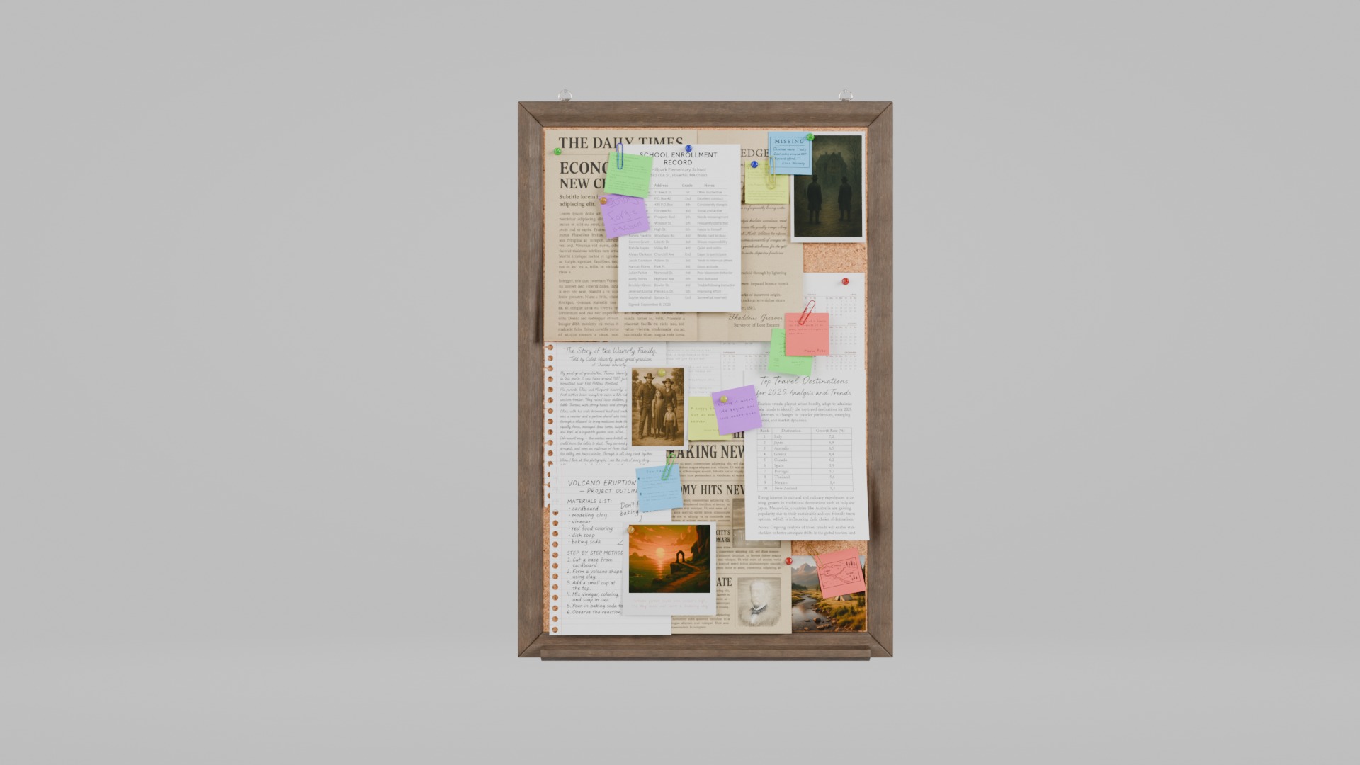 Customizable Wooden Wall Cork Board - Tall Classic Pin Board Low-poly 3D model_2