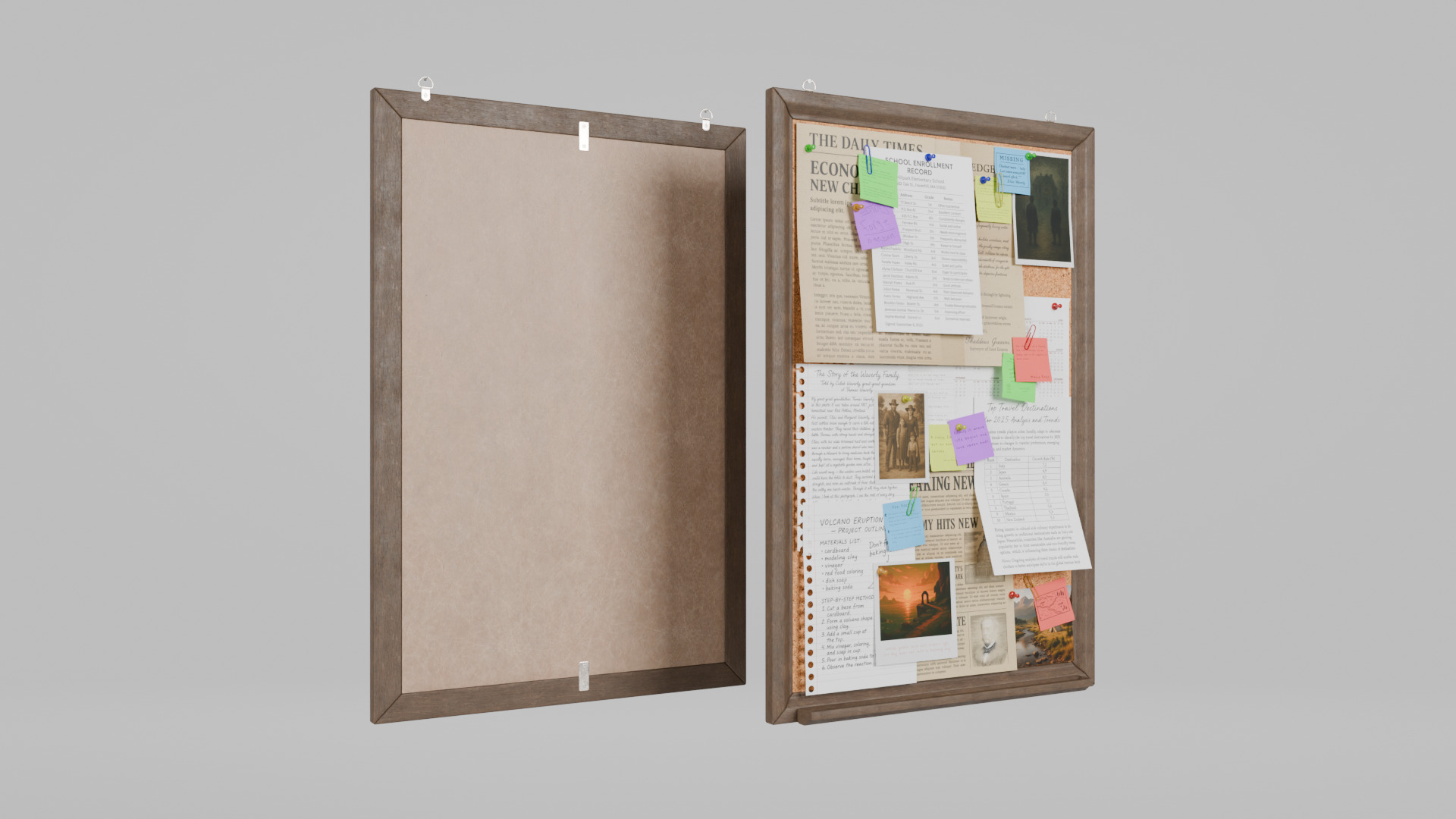 Customizable Wooden Wall Cork Board - Tall Classic Pin Board Low-poly 3D model_4