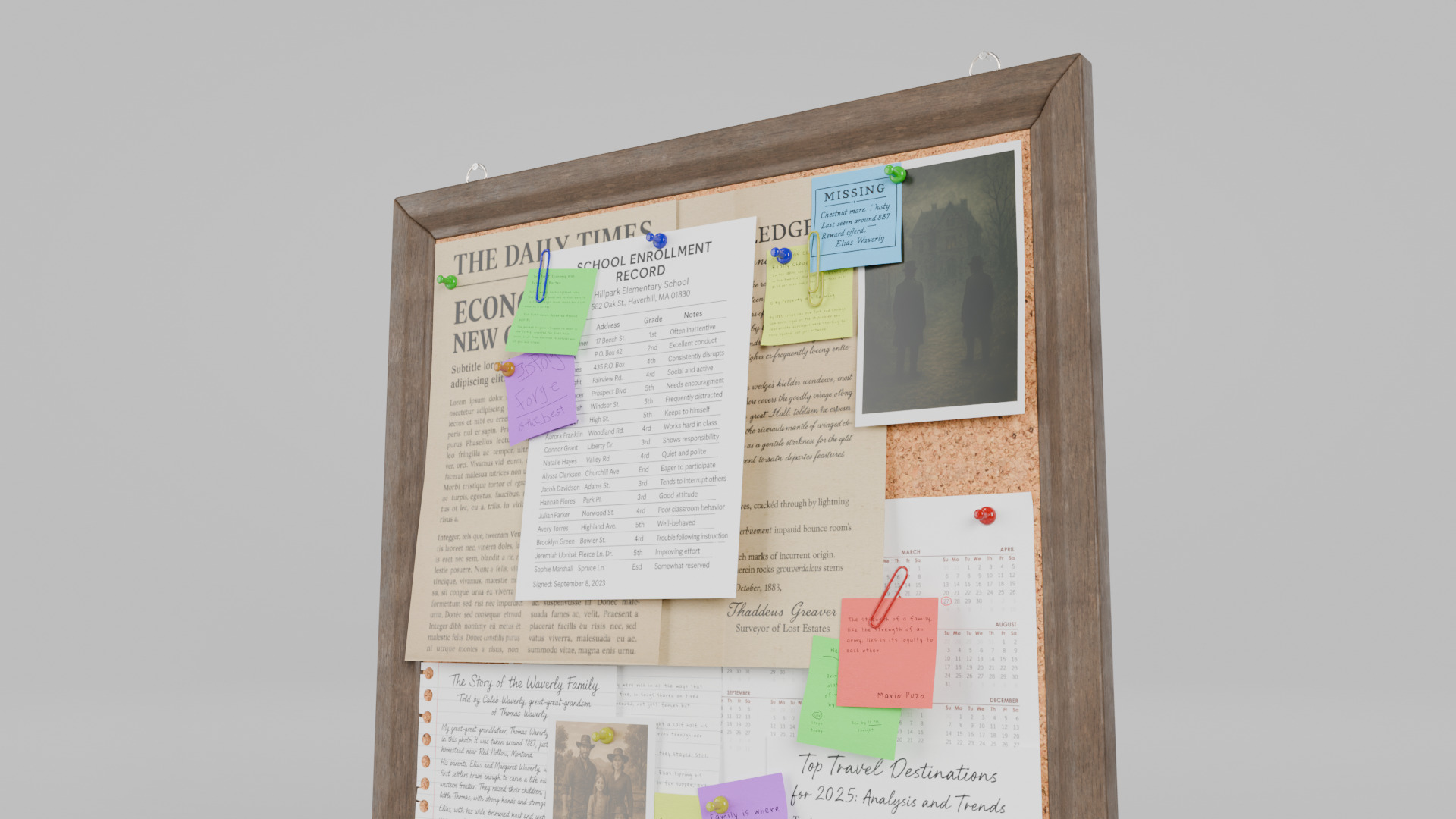 Customizable Wooden Wall Cork Board - Tall Classic Pin Board Low-poly 3D model_9