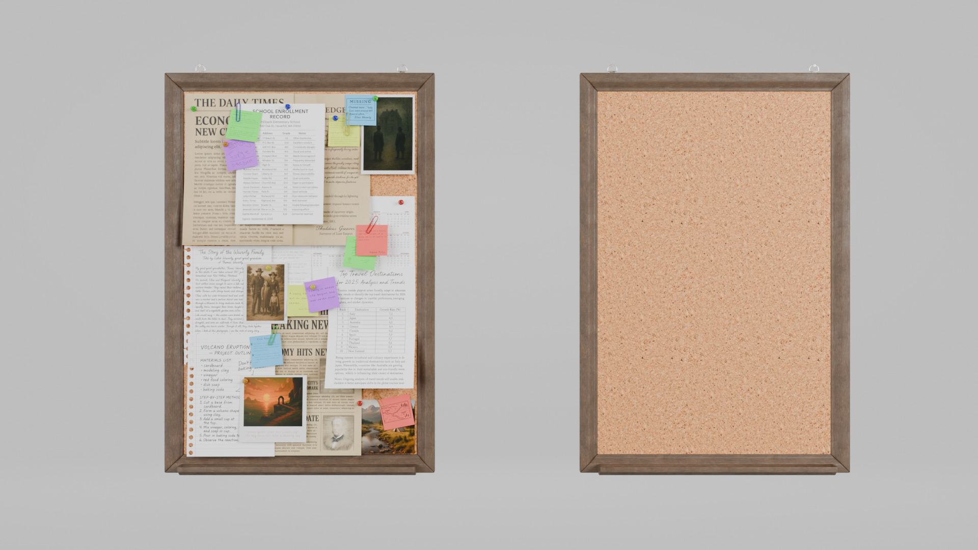 Customizable Wooden Wall Cork Board - Tall Classic Pin Board Low-poly 3D model_5